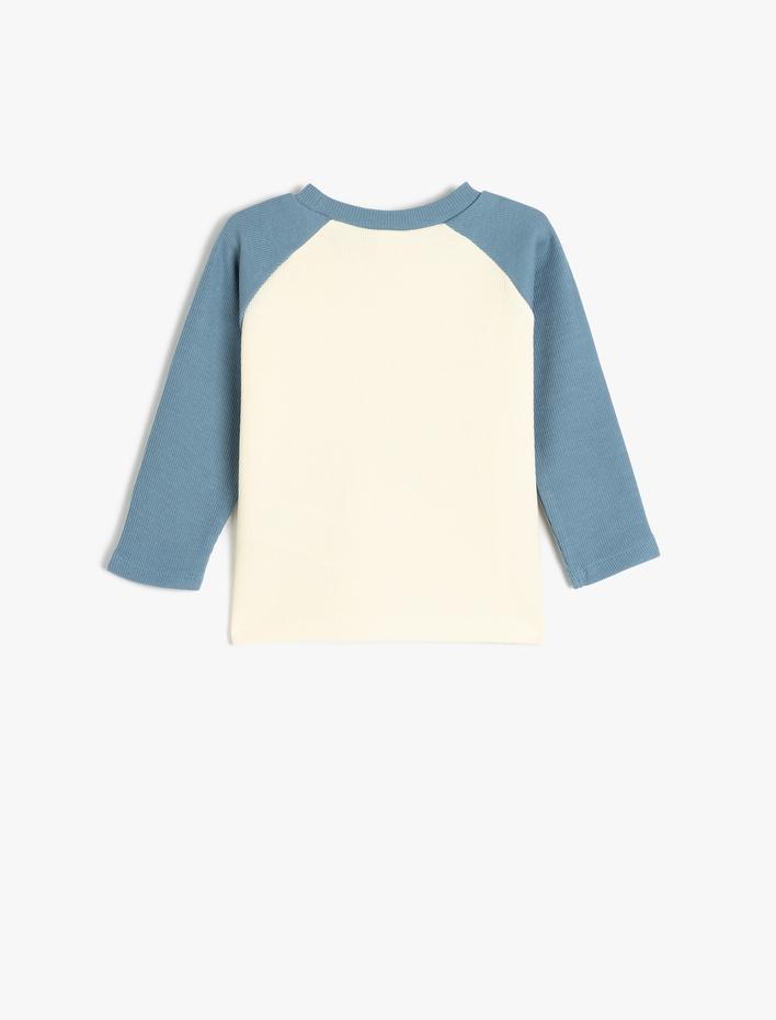 Erkek Bebek Baskılı Pamuklu Bisiklet Yaka Uzun Kollu Tişört