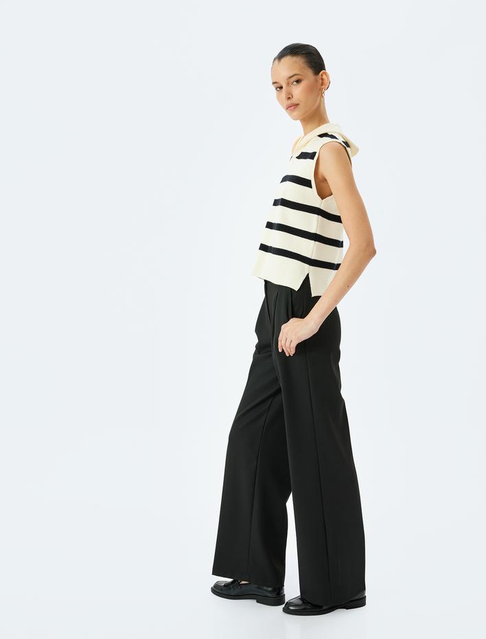  Kemer Detaylı Yüksek Bel Palazzo Pantolon