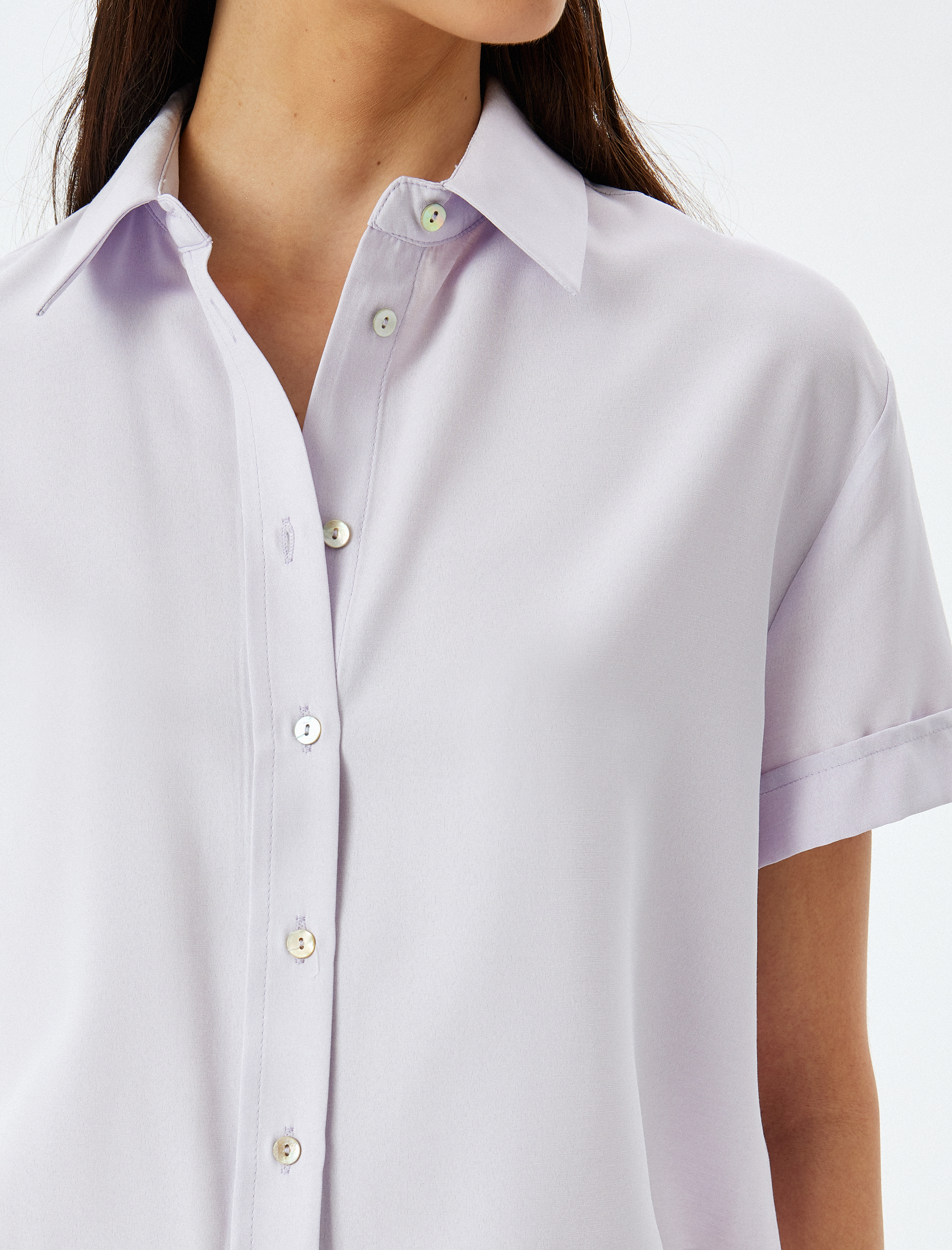 Viskon Karışımlı Kısa Kollu Crop Gömlek