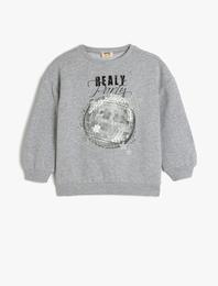 Baskılı Bisiklet Yaka Uzun Kollu Pamuklu Sweatshirt