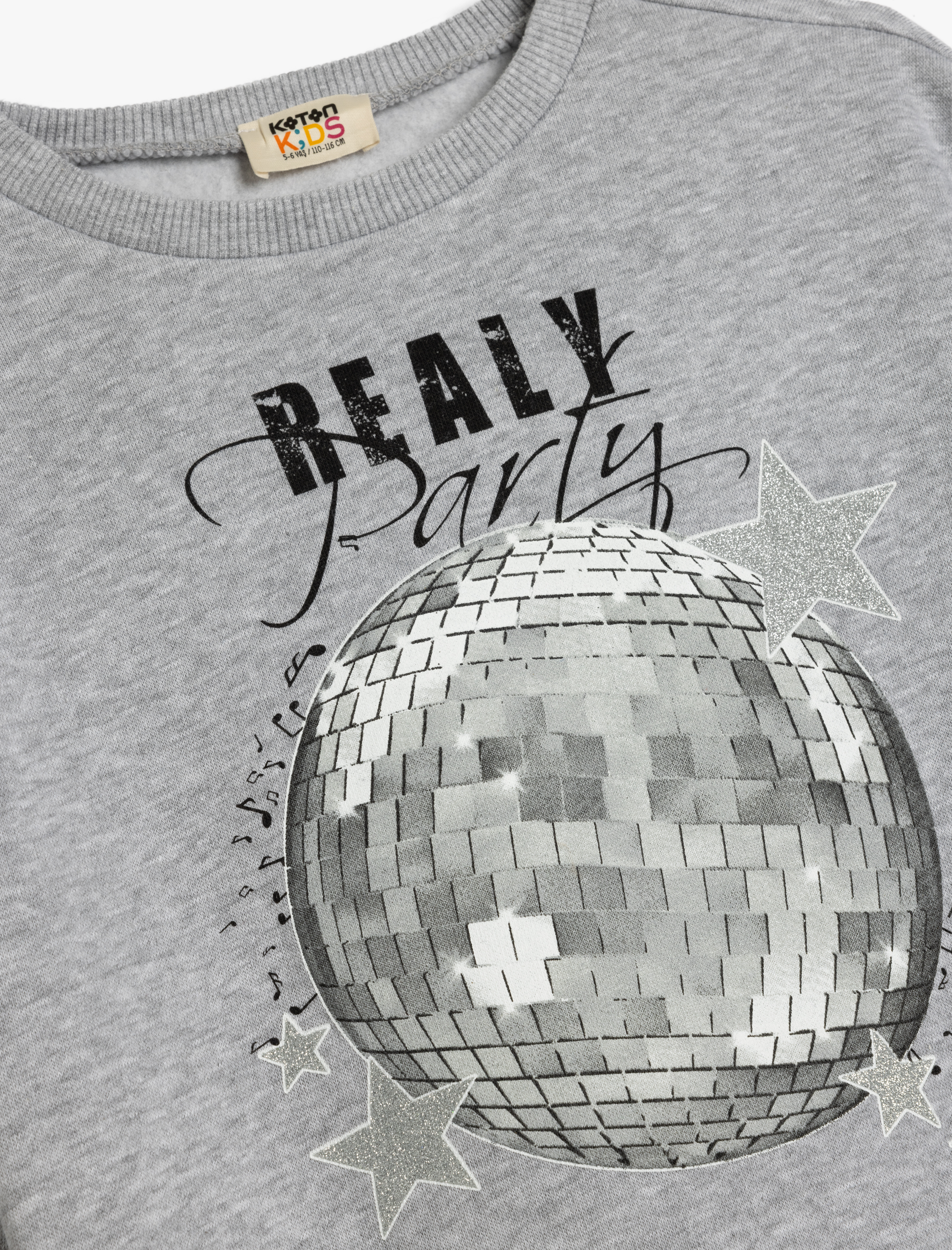  Kız Çocuk Baskılı Bisiklet Yaka Uzun Kollu Pamuklu Şardonlu Sweatshirt