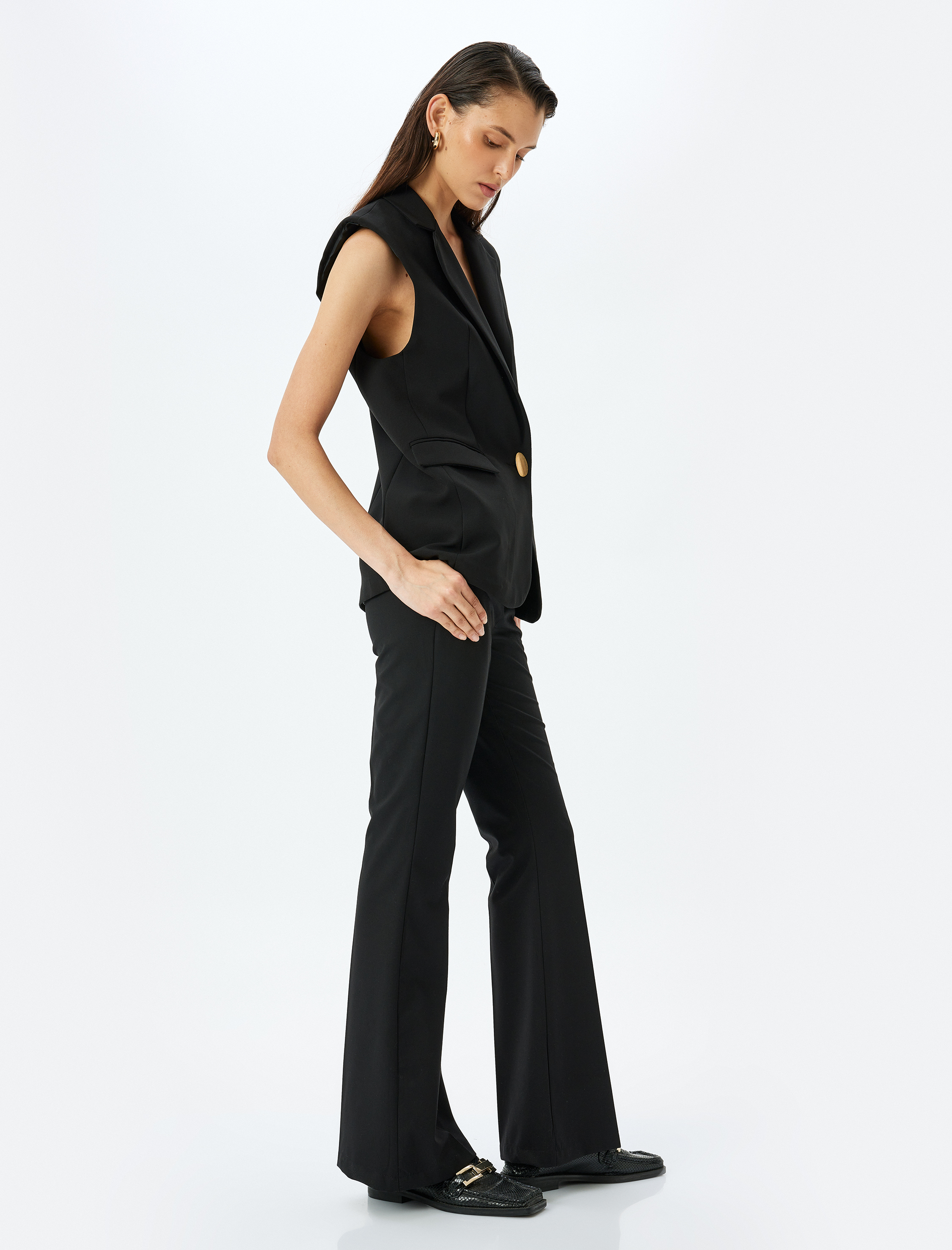   Slim Fit Cepli Ekstra Uzun İspanyol Paça Kumaş Pantolon