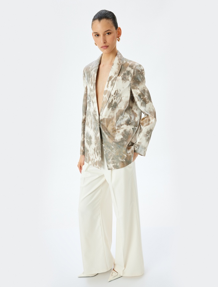  Modal Kumaş Rahat Kalıp Soyut Desenli Cepli Kruvaze Blazer Ceket