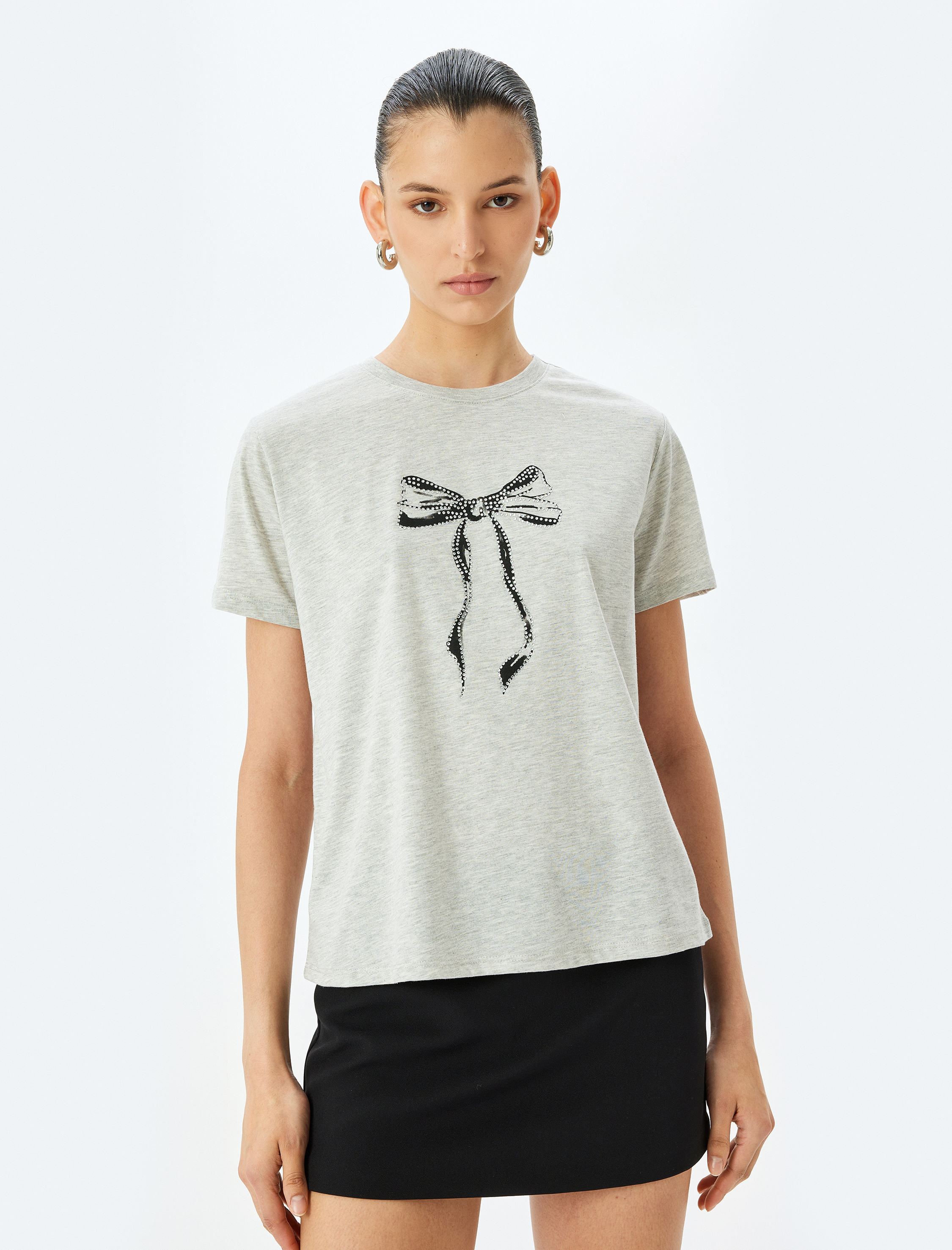   Fiyonk Baskılı Kısa Kollu Bisiklet Yaka Tişört