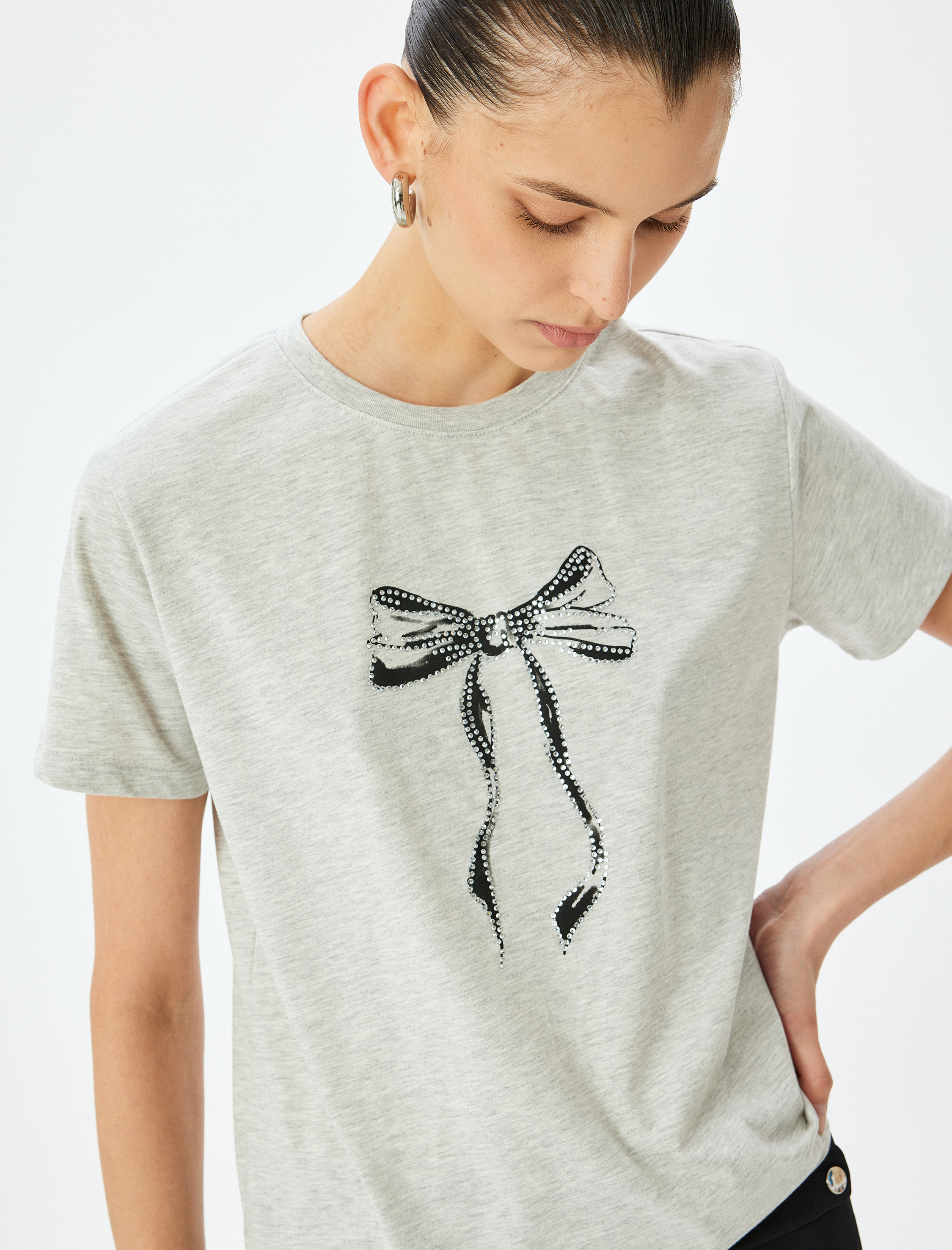   Fiyonk Baskılı Kısa Kollu Bisiklet Yaka Tişört