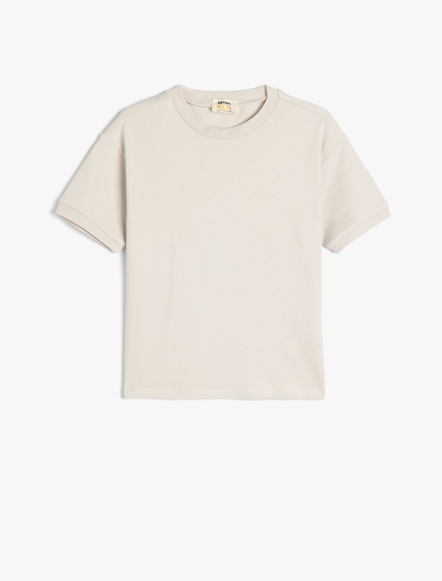 Oversize Basic Tişört Kısa Kollu Bisiklet Yaka Pamuklu_0