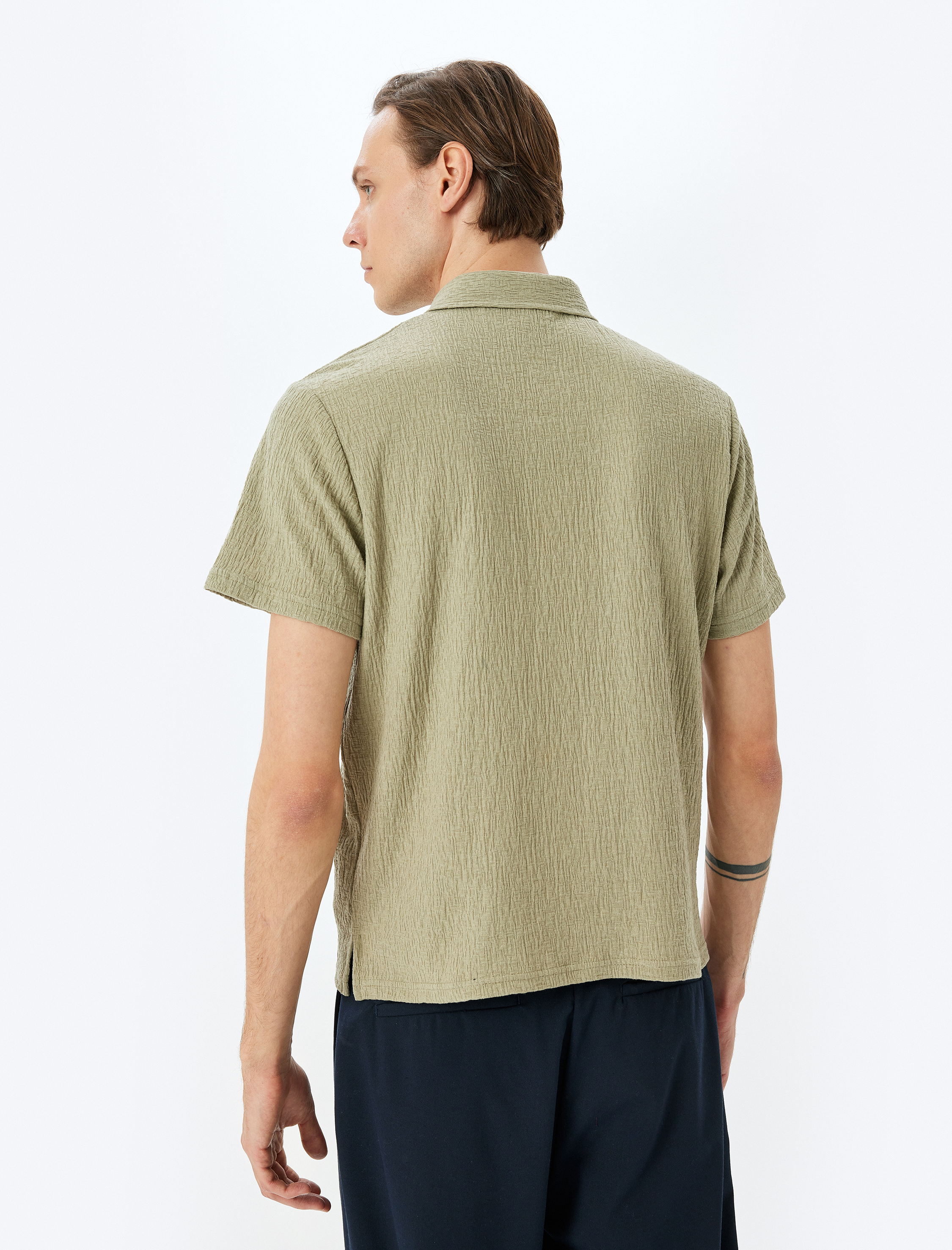 Kısa Kollu Pamuk Karışımlı Regular Fit Dokulu Polo Yaka Tişört