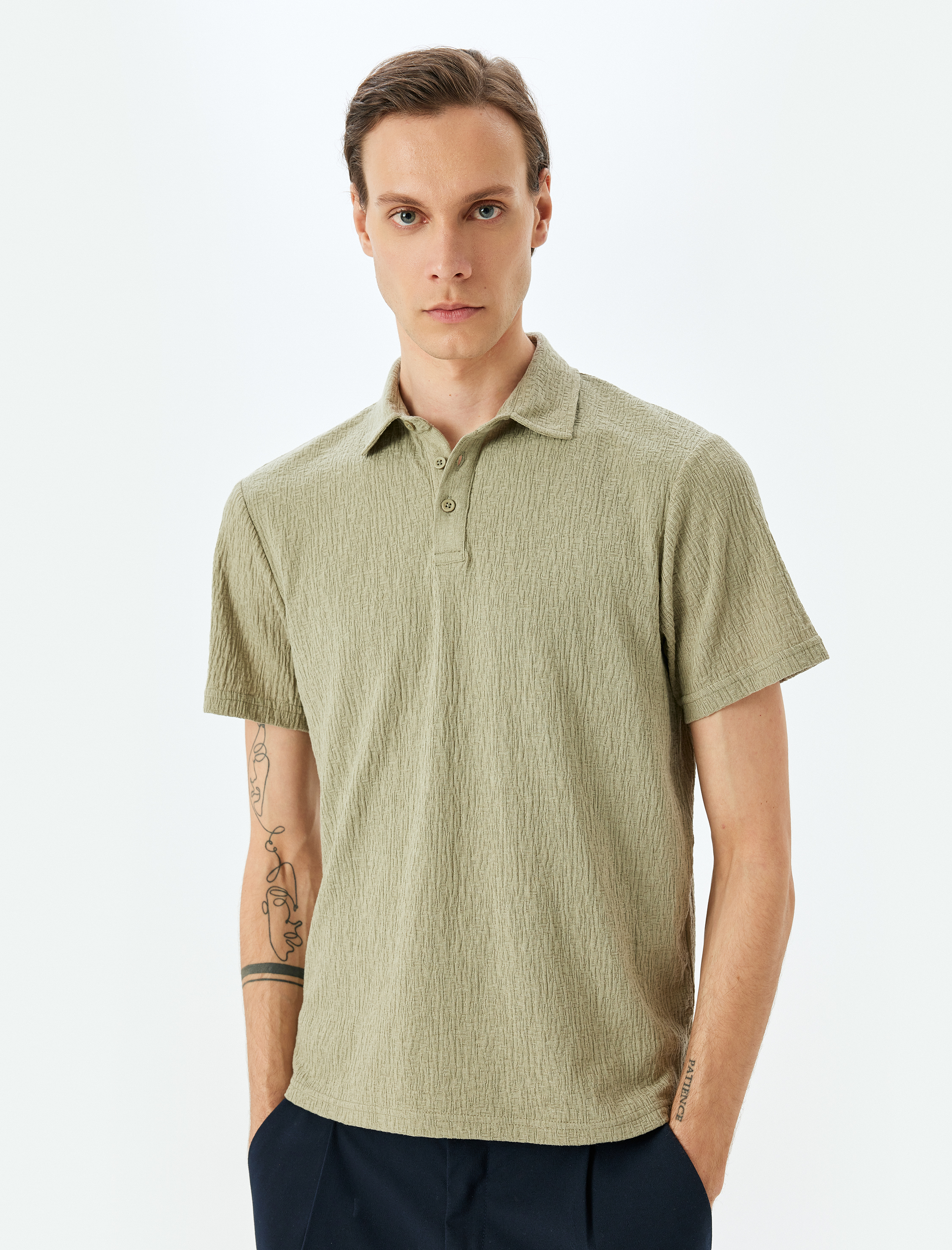 Kısa Kollu Pamuk Karışımlı Regular Fit Dokulu Polo Yaka Tişört