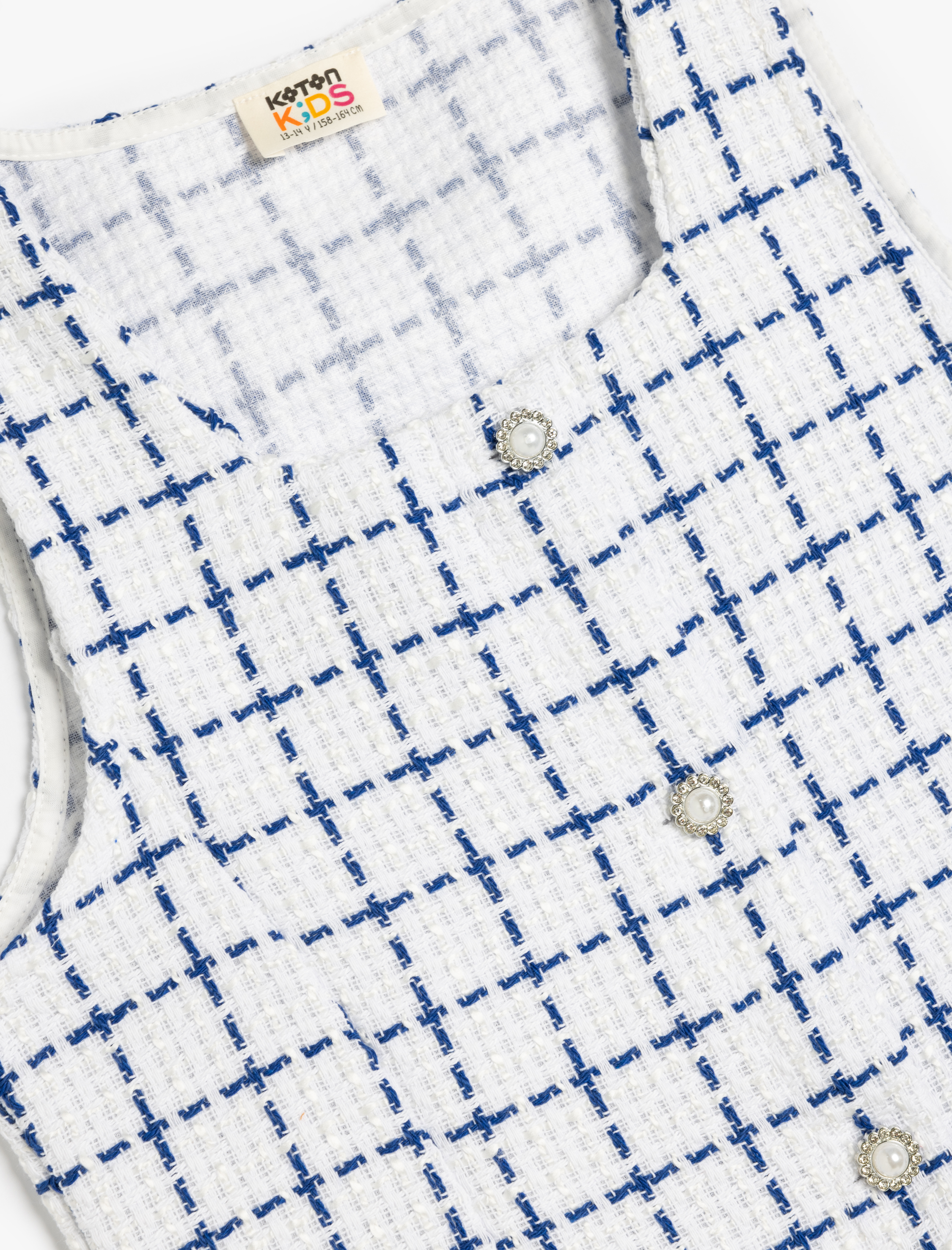  Kız Çocuk Kare Yaka Ekose Desenli Kolsuz Crop Tüvit Yelek