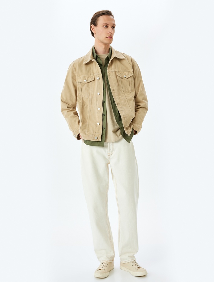  Pamuklu Kapaklı Cep Detaylı Düğmeli Kot Ceket