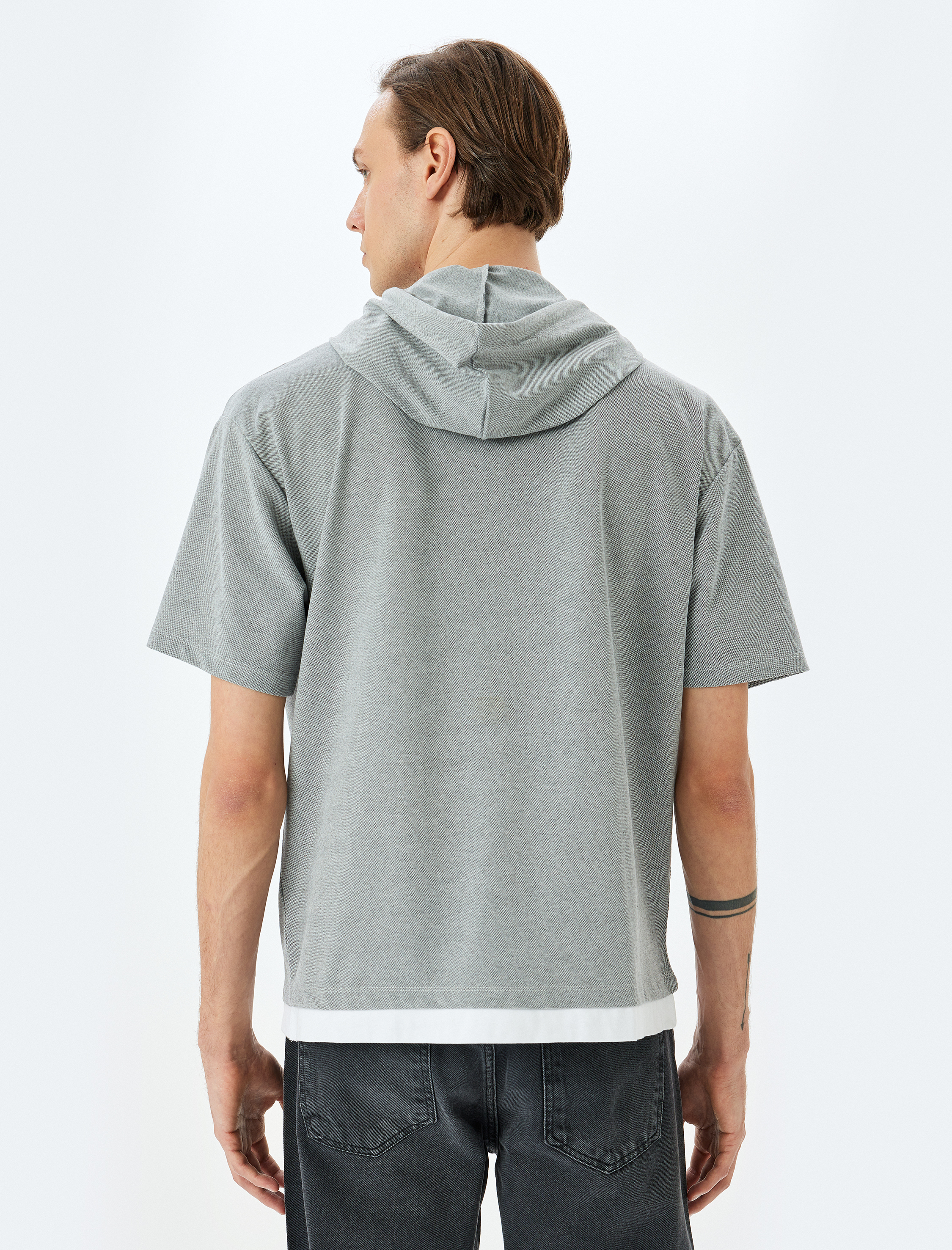   Oversize Pamuk Karışımlı Pike Kumaş Cep Detaylı Kısa Kollu Tişört