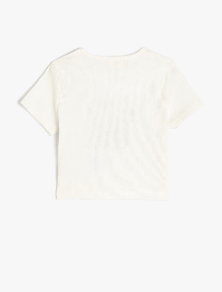 Kız Çocuk Kiraz Baskılı Bisiklet Yaka Kısa Kollu Pamuklu Tişört