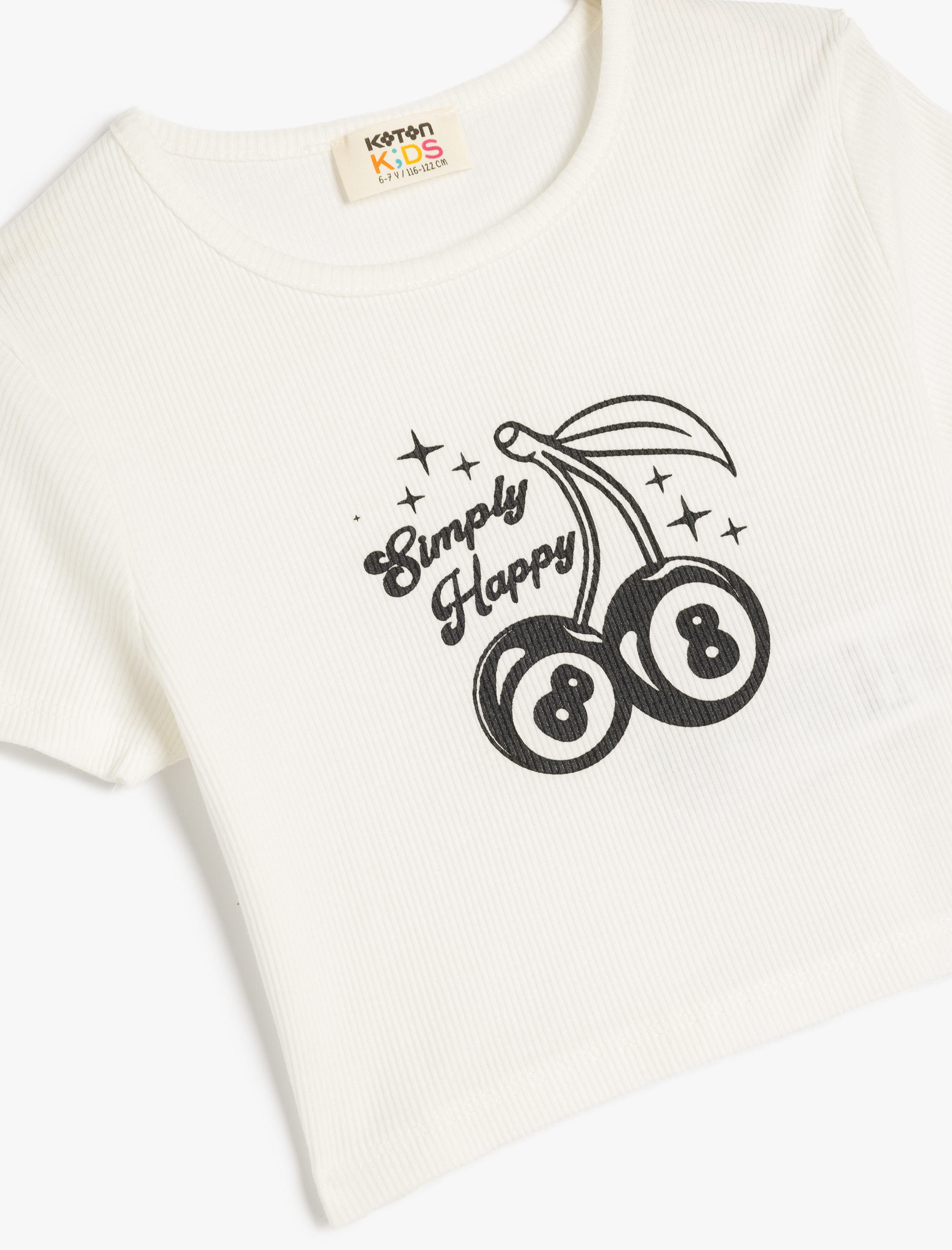  Kız Çocuk Kiraz Baskılı Bisiklet Yaka Kısa Kollu Pamuklu Tişört