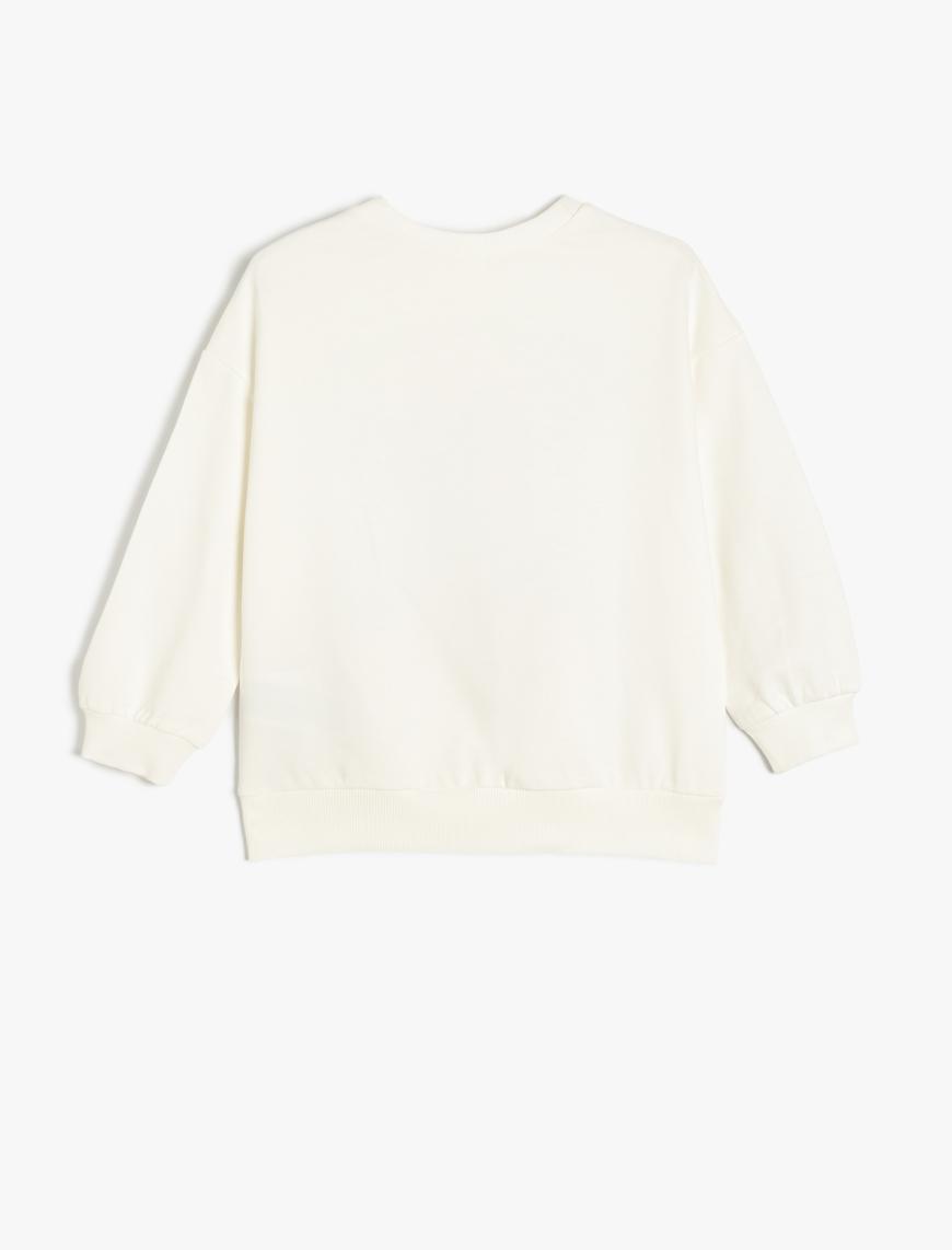  Kız Çocuk Ayıcık Baskılı Uzun Kollu Bisiklet Yaka Pamuklu Sweatshirt