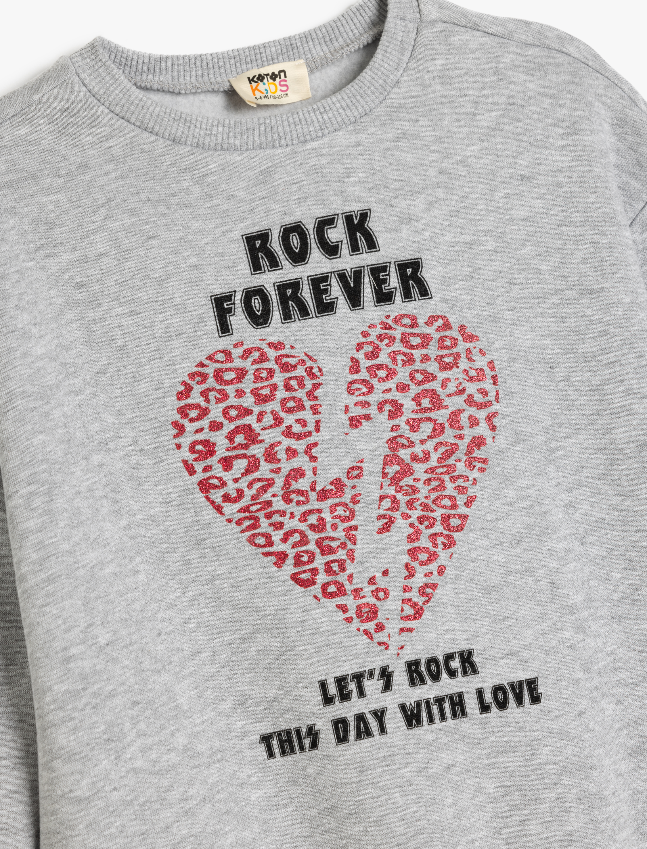  Kız Çocuk Baskılı Pamuklu Uzun Kollu Bisiklet Yaka Şardonlu Sweatshirt