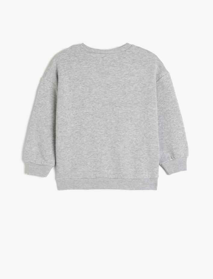 Kız Çocuk Baskılı Pamuklu Uzun Kollu Bisiklet Yaka Şardonlu Sweatshirt