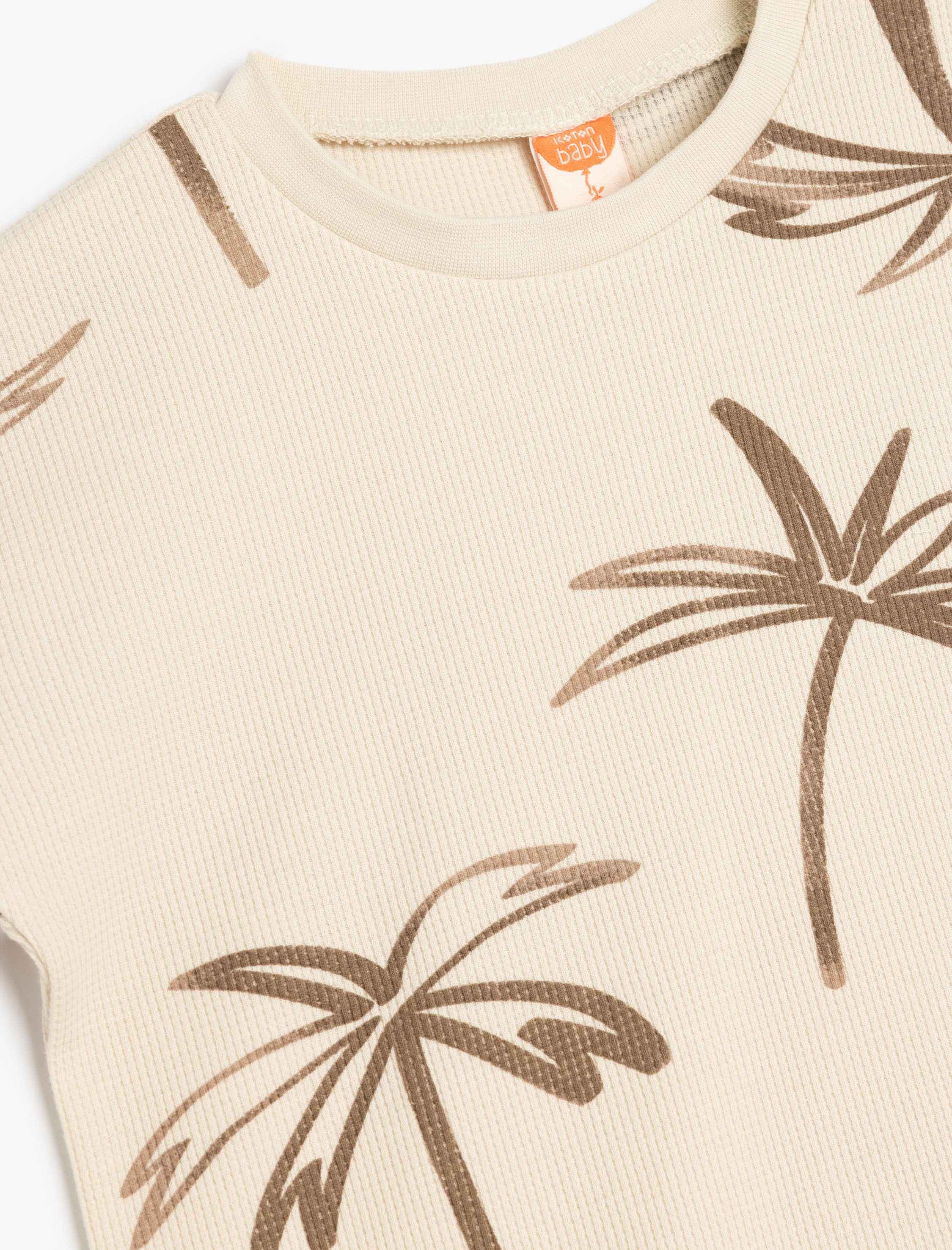 Erkek Bebek Palmiye Desenli Kısa Kollu Bisiklet Yaka Pamuklu Tişört