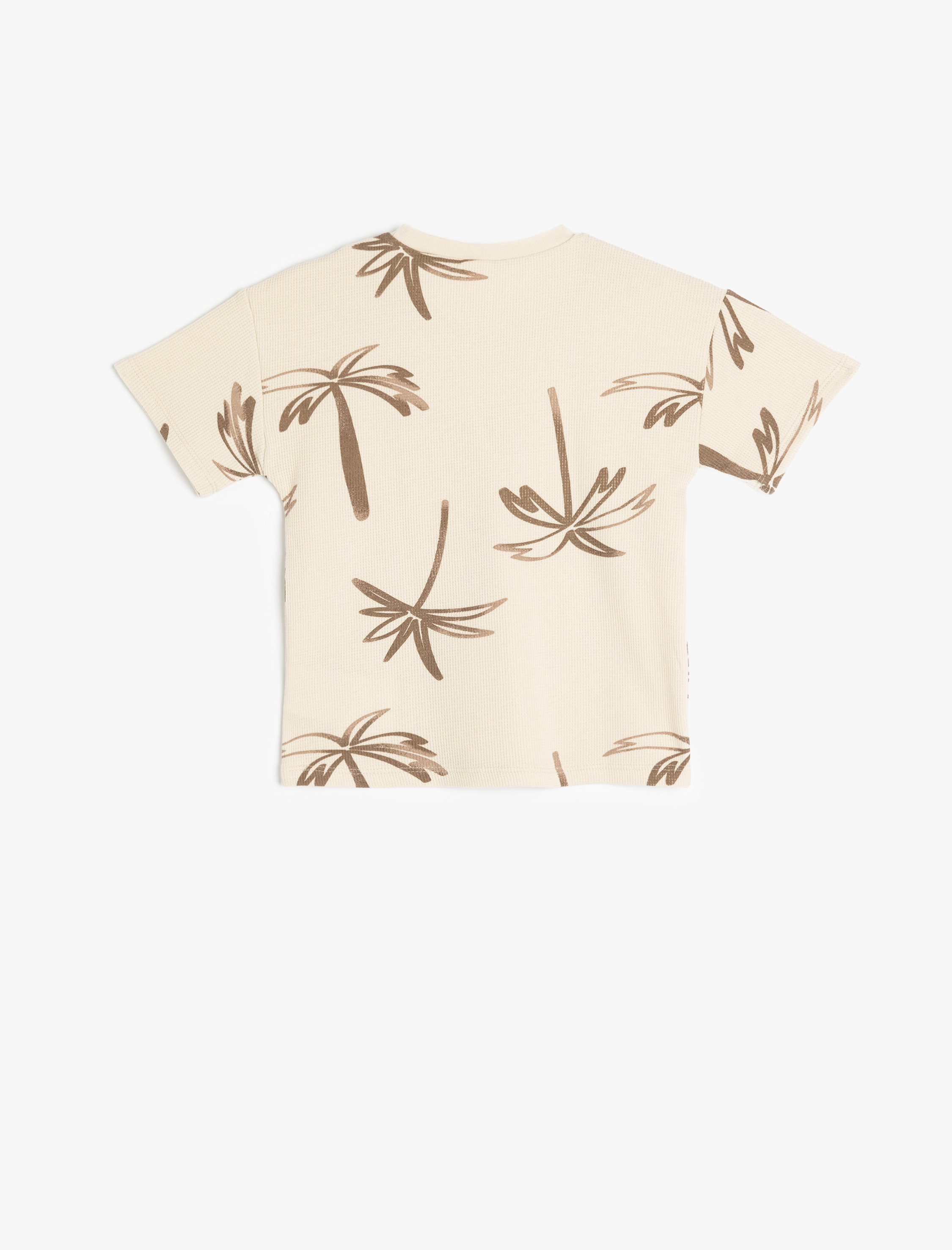  Erkek Bebek Palmiye Desenli Kısa Kollu Bisiklet Yaka Pamuklu Tişört