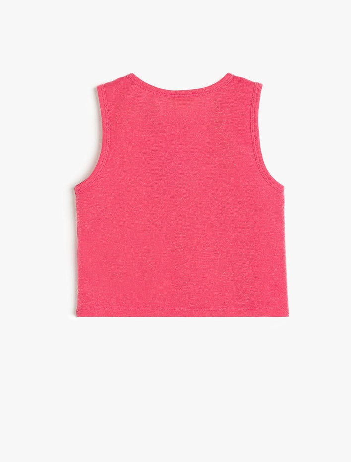 Kız Çocuk Taş Detaylı Fiyonk Baskılı Bisiklet Yaka Askılı Crop Atlet