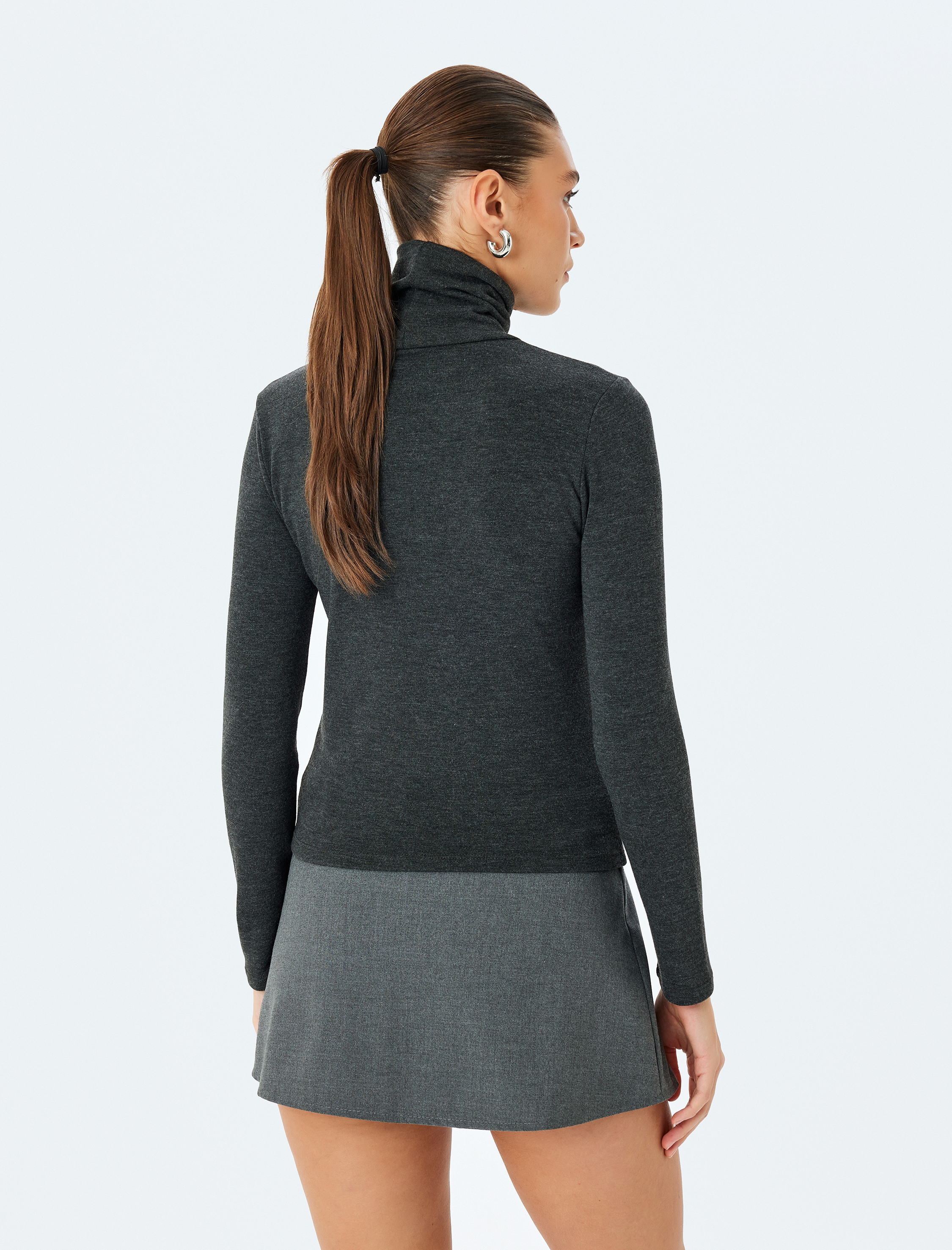 Gri Kadın Koton X Melis Ağazat - Slim Fit Uzun Kollu Balıkçı