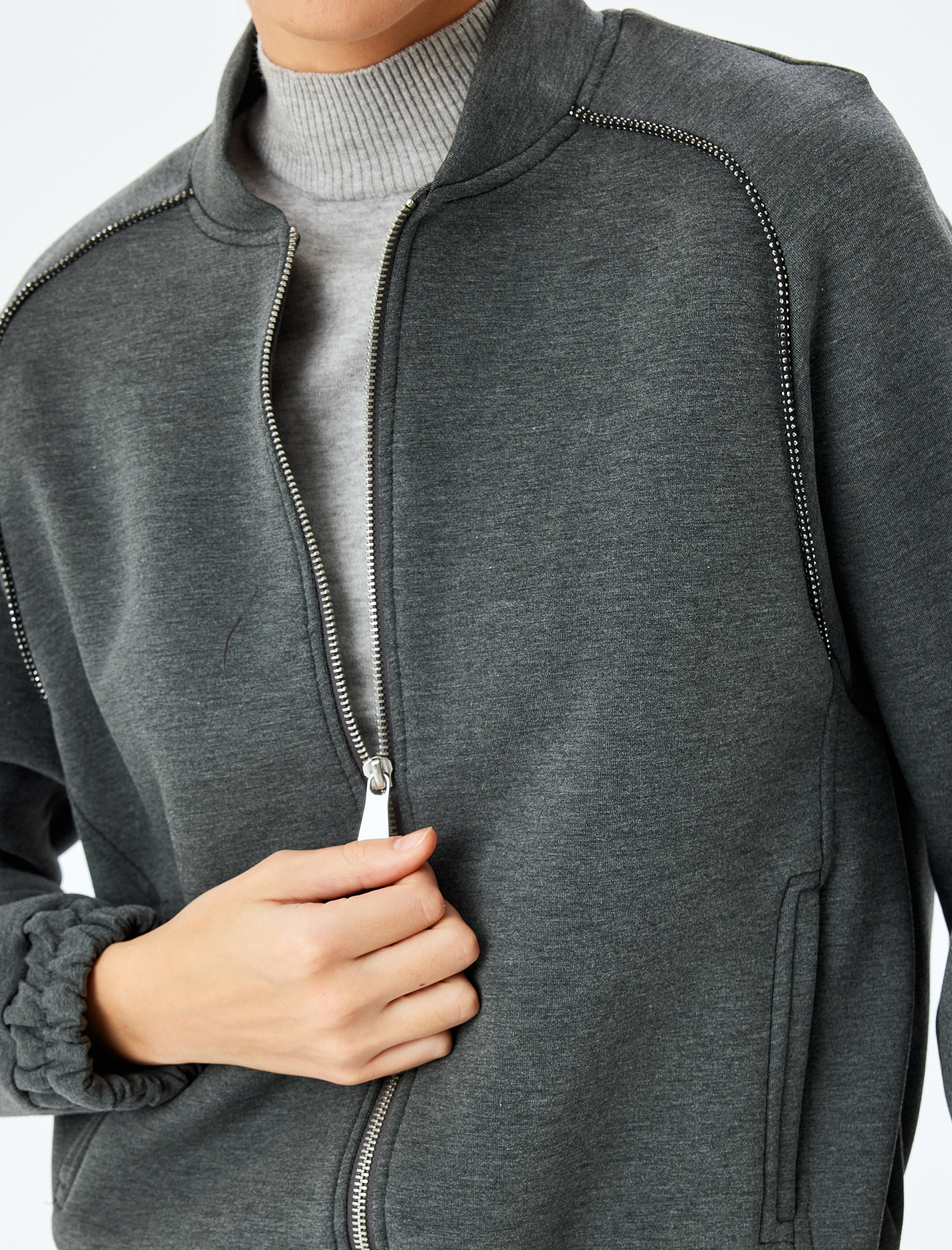 Koton X Şahika Ercümen - Fermuarlı Nervürlü Cepli Bomber Ceket