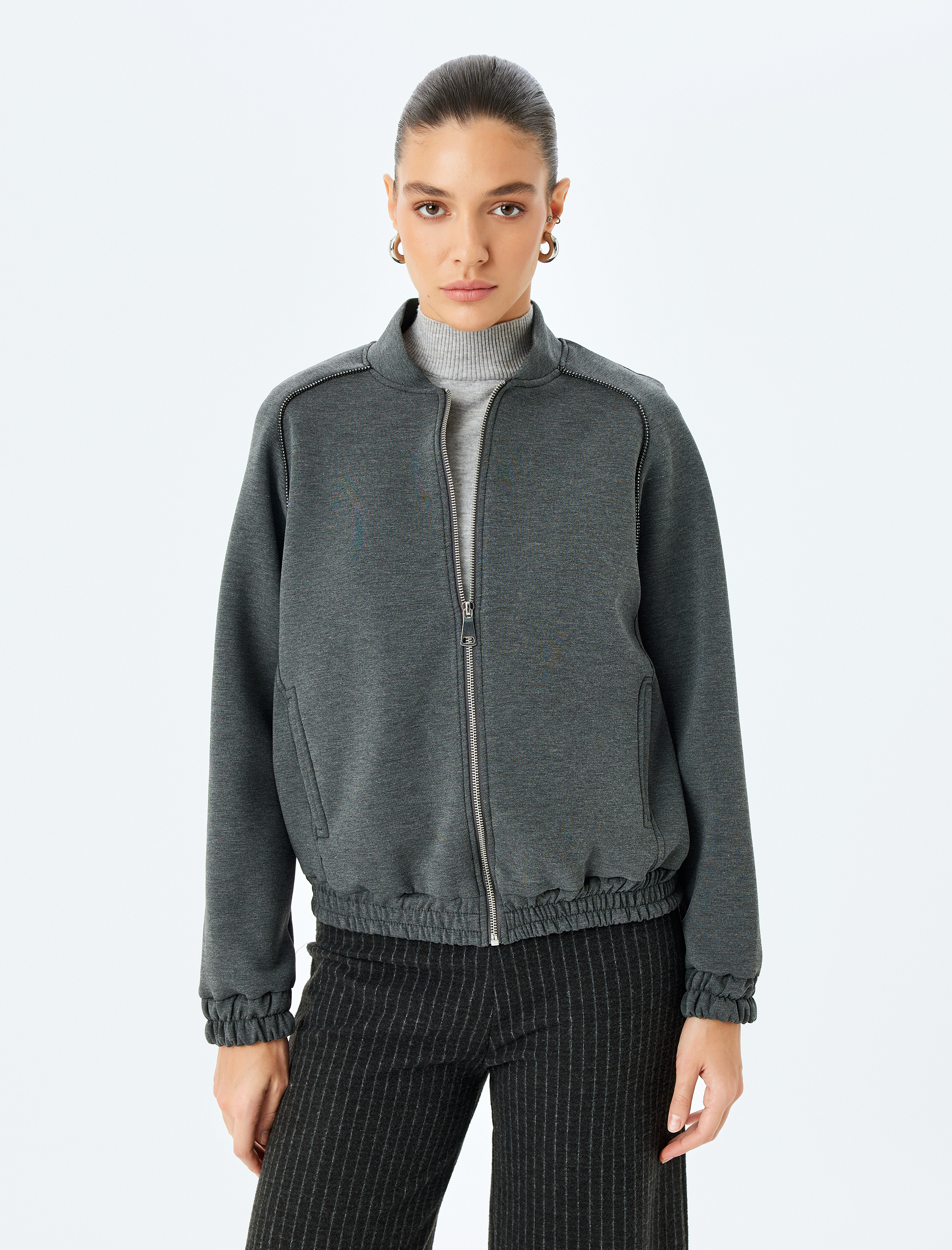 Koton X Şahika Ercümen - Fermuarlı Nervürlü Cepli Bomber Ceket