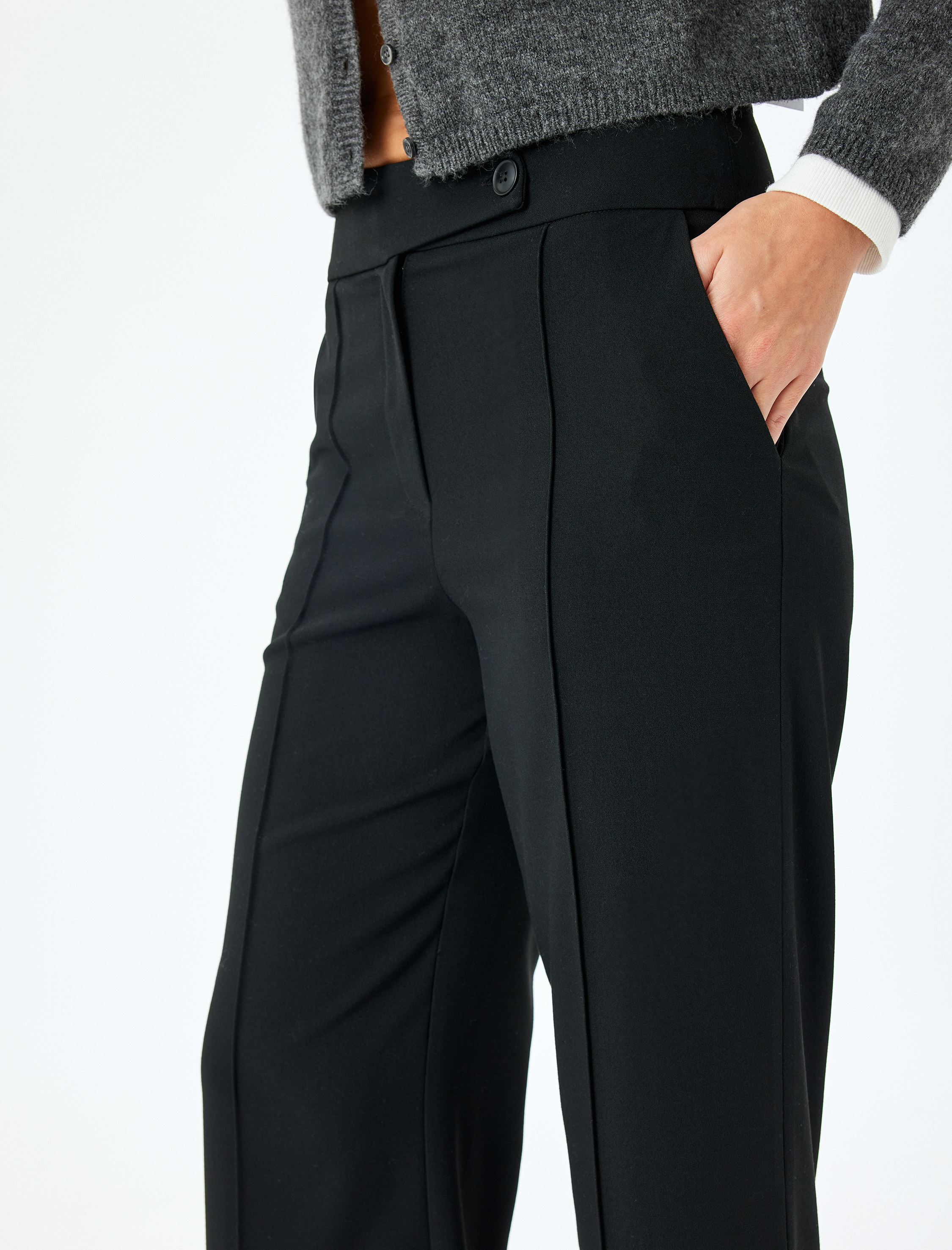   Cepli Nervür Detaylı Düz Paça Kumaş Pantolon