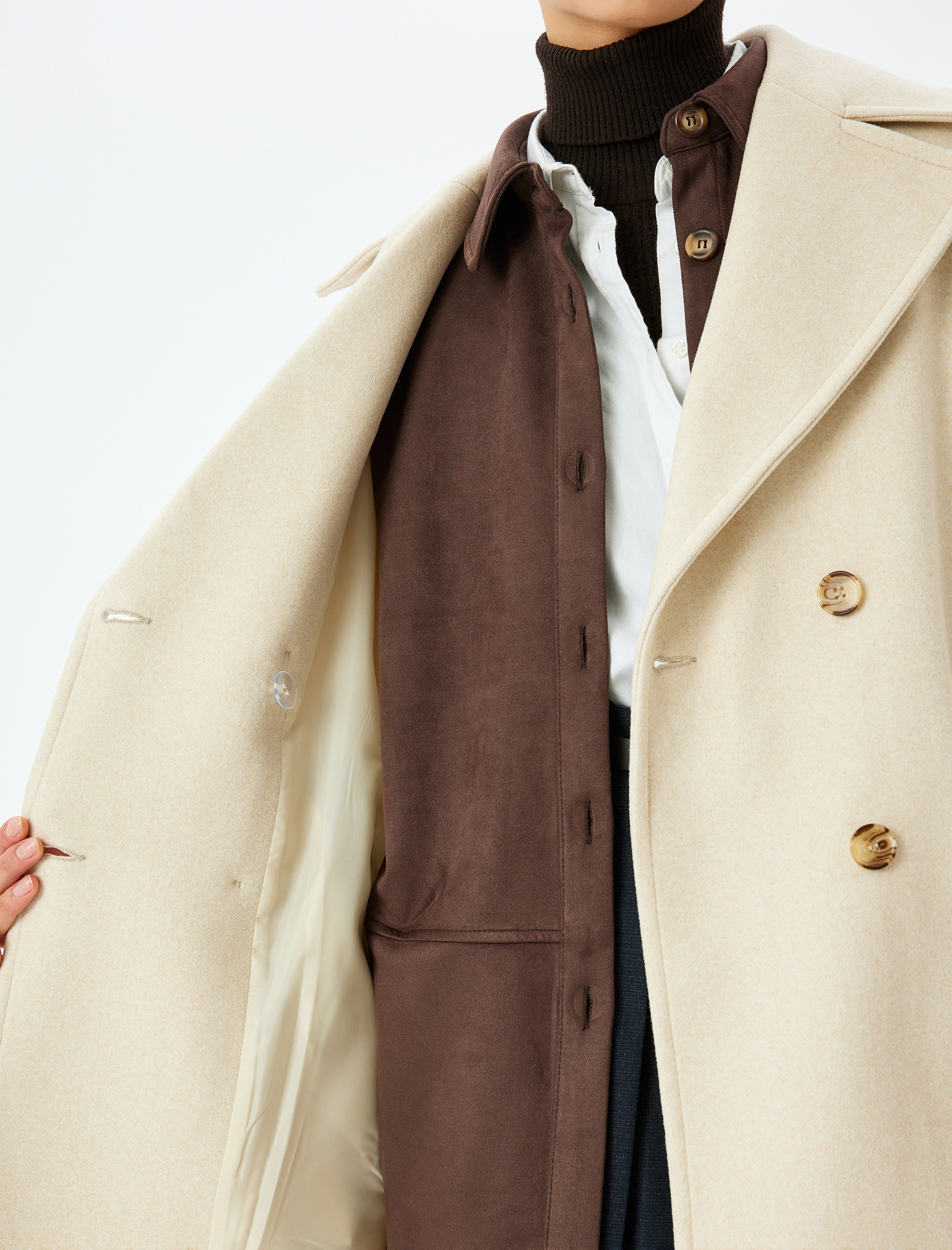   Kruvaze Oversize Uzun Kaşe Kaban