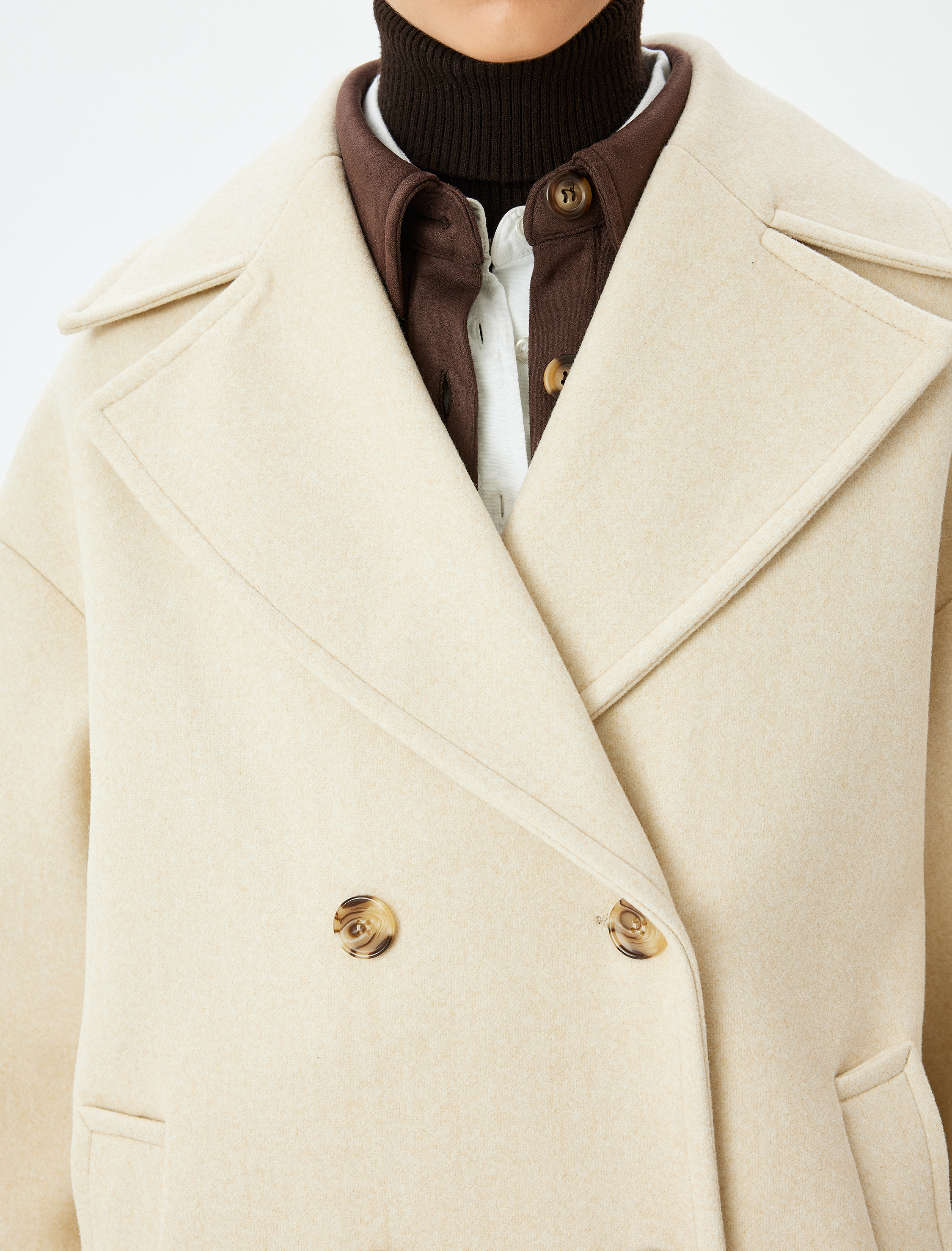   Kruvaze Oversize Uzun Kaşe Kaban