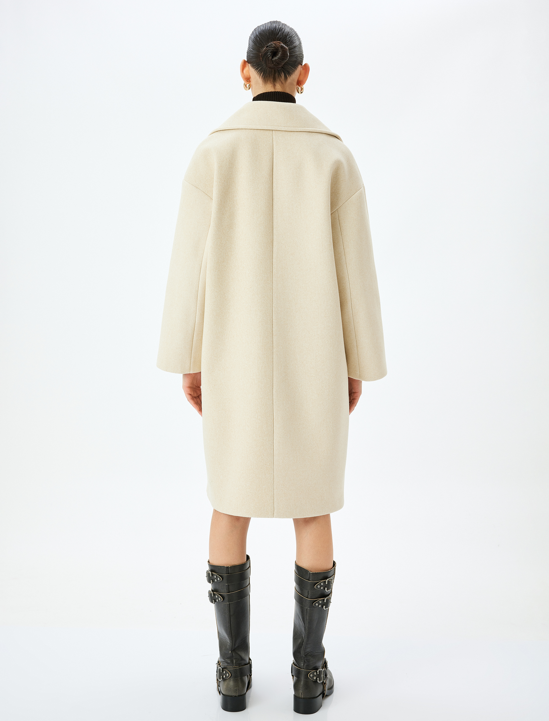   Kruvaze Oversize Uzun Kaşe Kaban