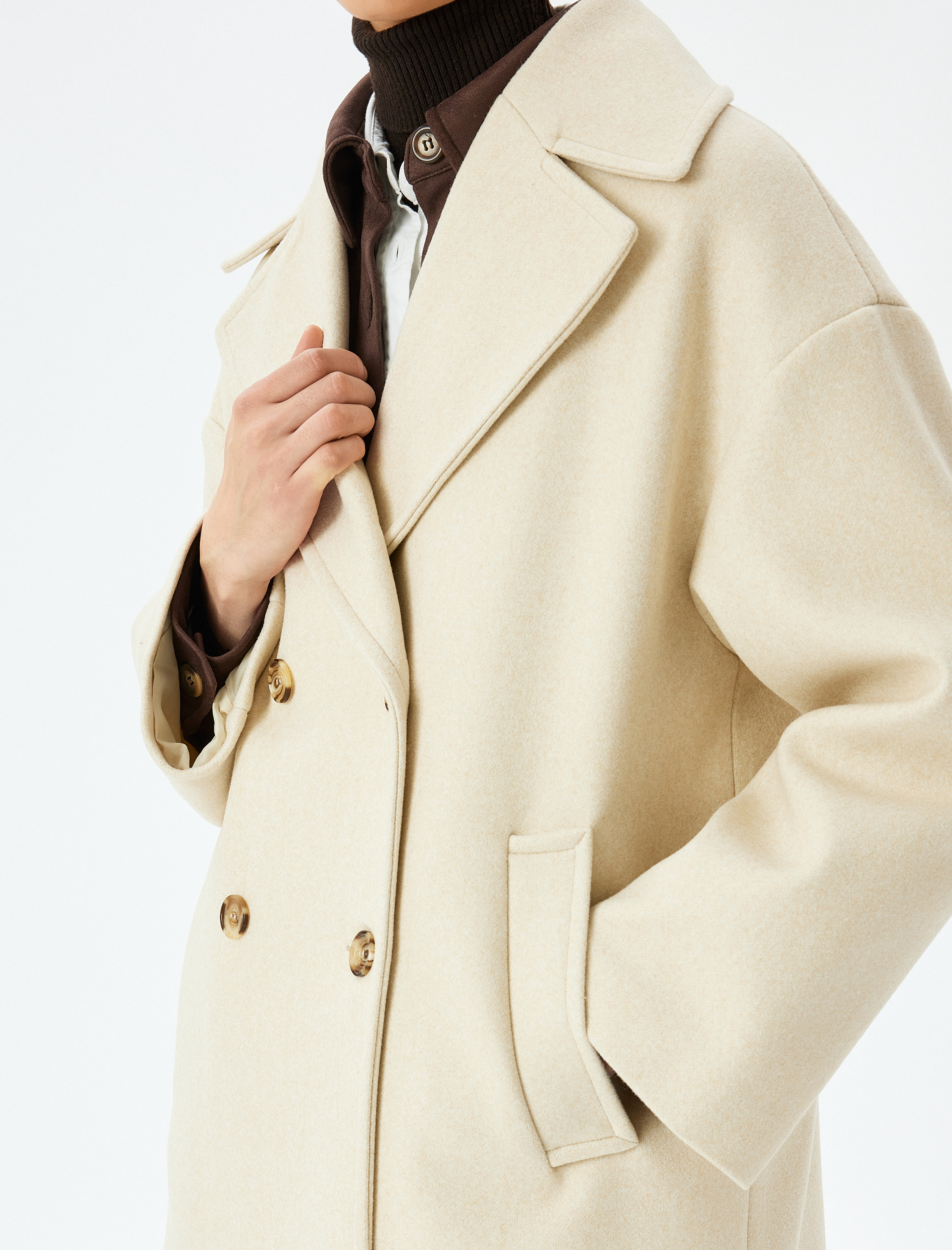   Kruvaze Oversize Uzun Kaşe Kaban