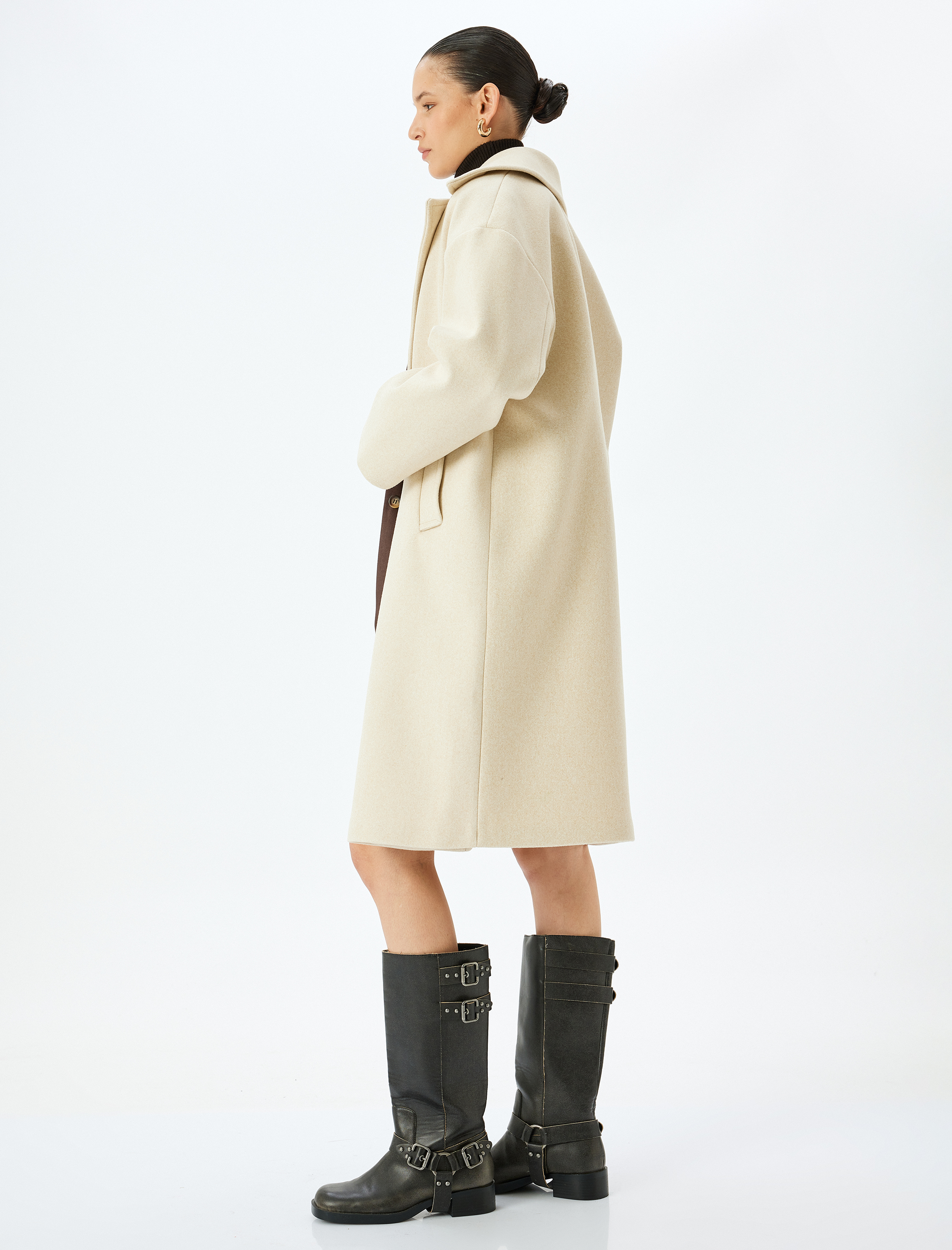   Kruvaze Oversize Uzun Kaşe Kaban