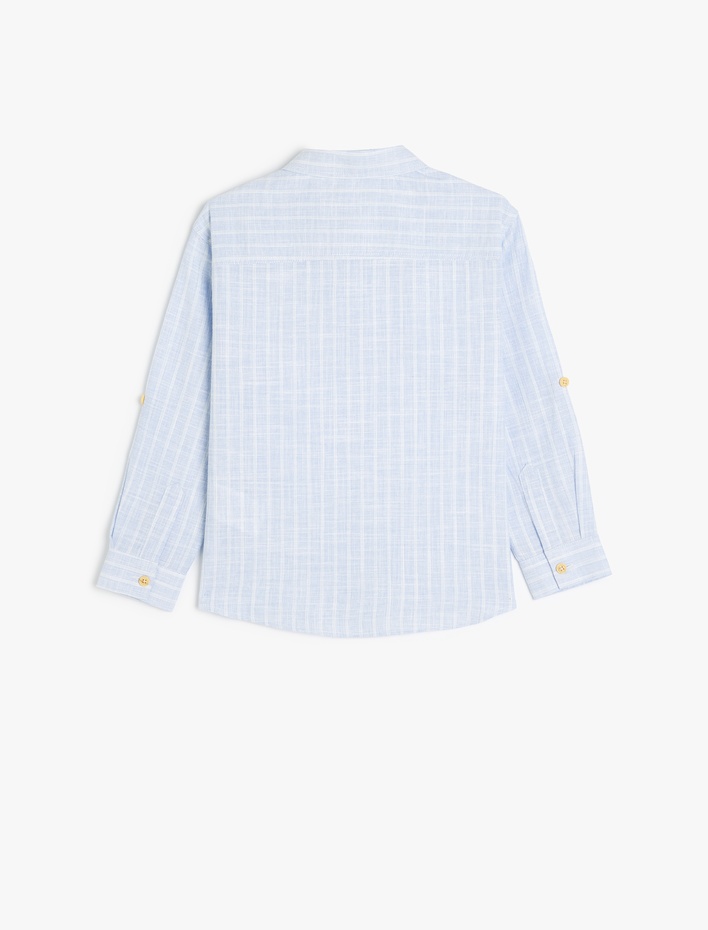 Erkek Çocuk Cep Detaylı Uzun Kollu Pamuklu Gömlek