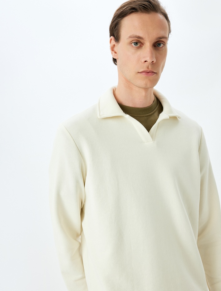  Uzun Kollu Pamuk Karışımlı Basic Polo Yaka Sweatshirt