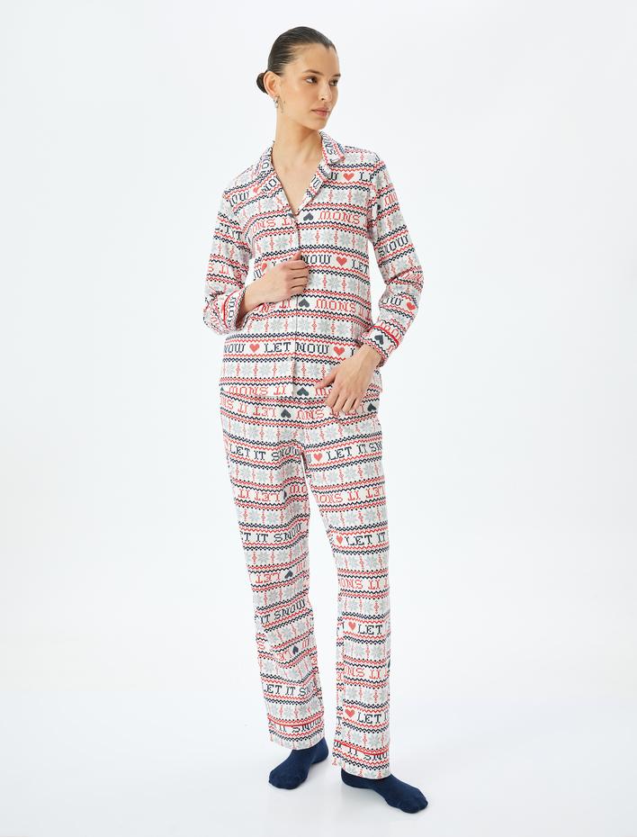  Yılbaşı Temalı Pamuklu Gömlek Pijama Üstü