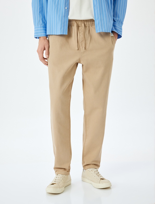 Normal Bel Straight Fit Pamuklu Beli Bağcıklı Pantolon_2