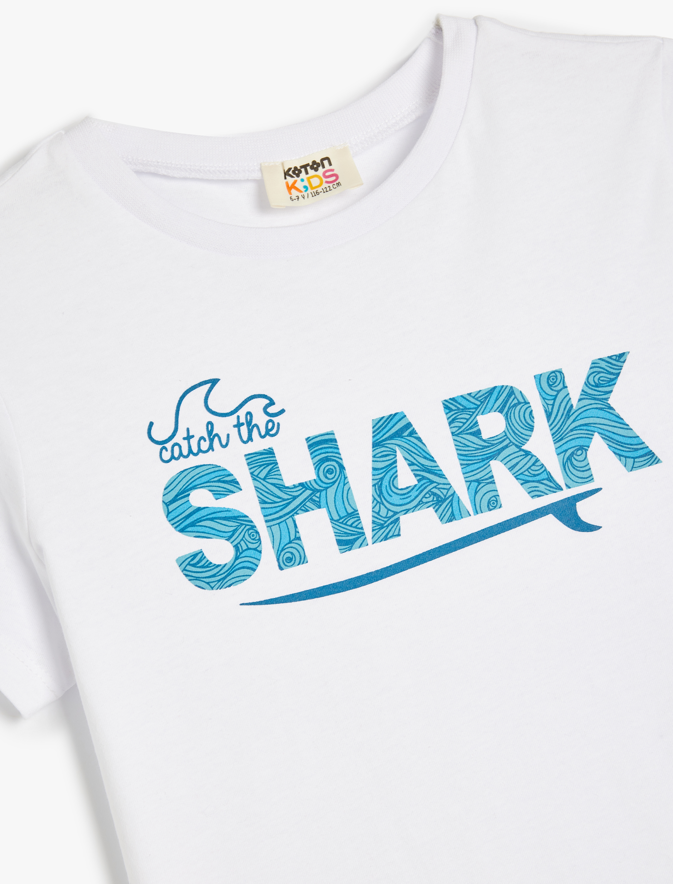  Erkek Çocuk Köpekbalığı Temalı Baskı Detaylı Kısa Kollu Pamuklu Tişört
