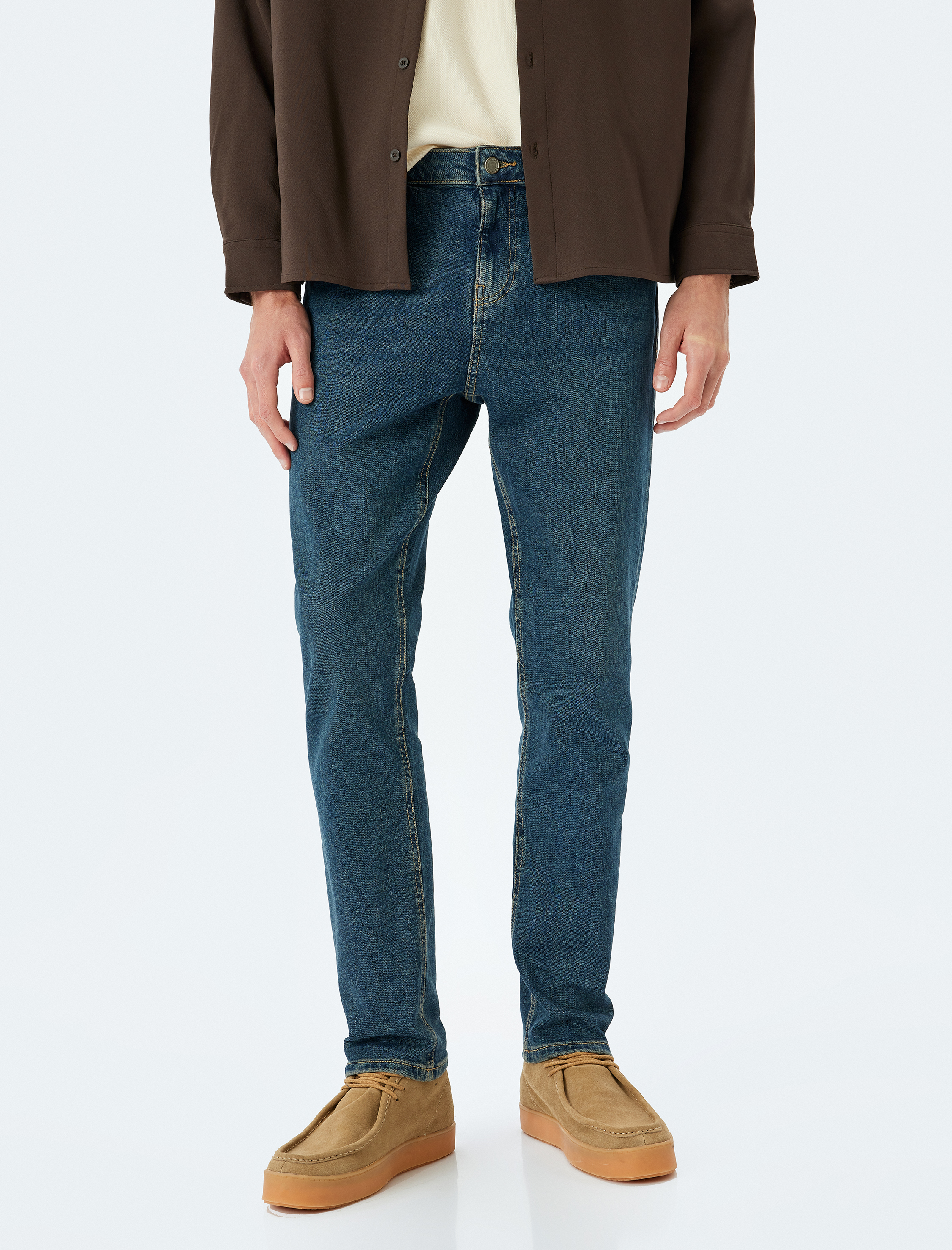   Düğmeli Normal Bel Slim Fit Kot Pantolon - Brad Jean