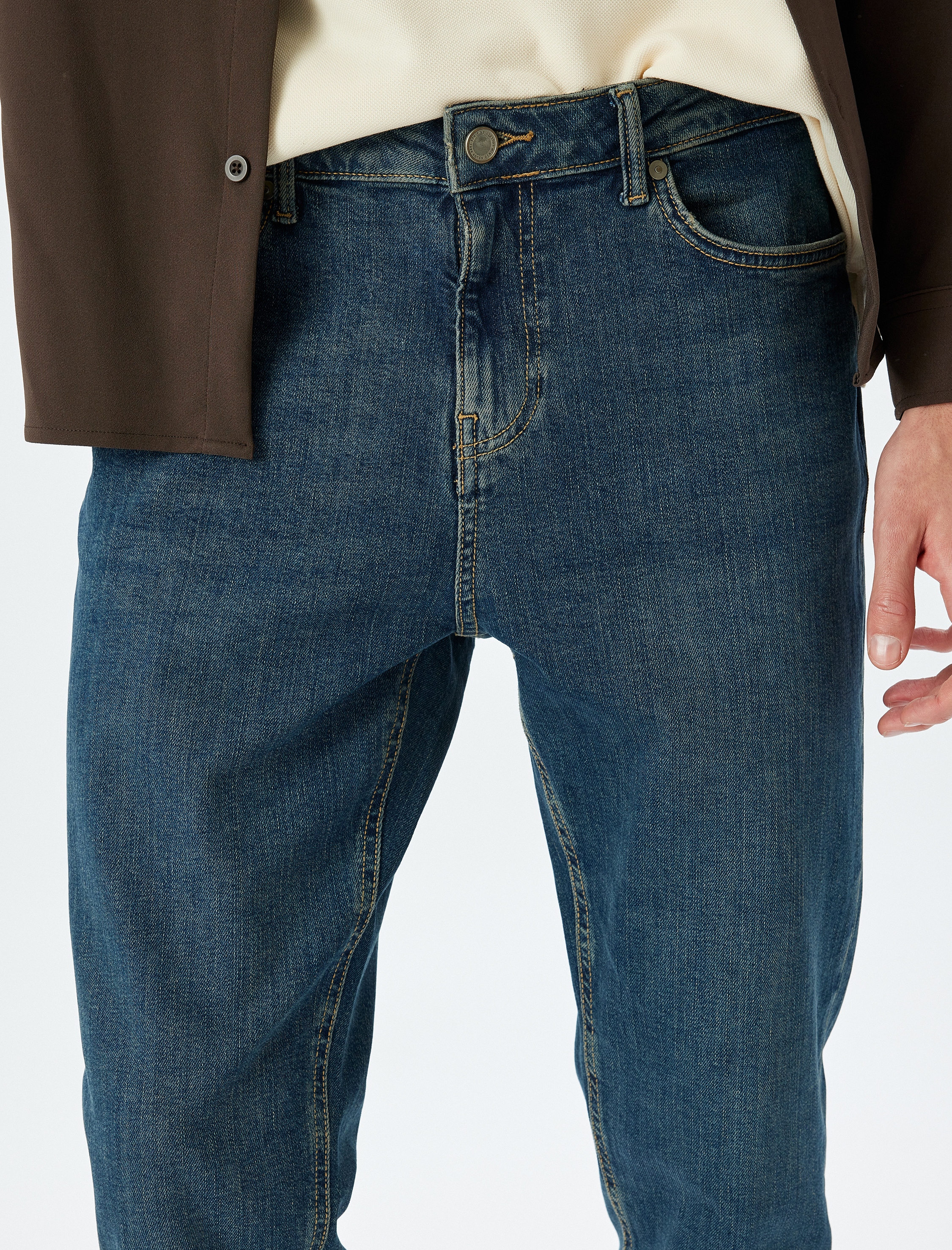   Düğmeli Normal Bel Slim Fit Kot Pantolon - Brad Jean