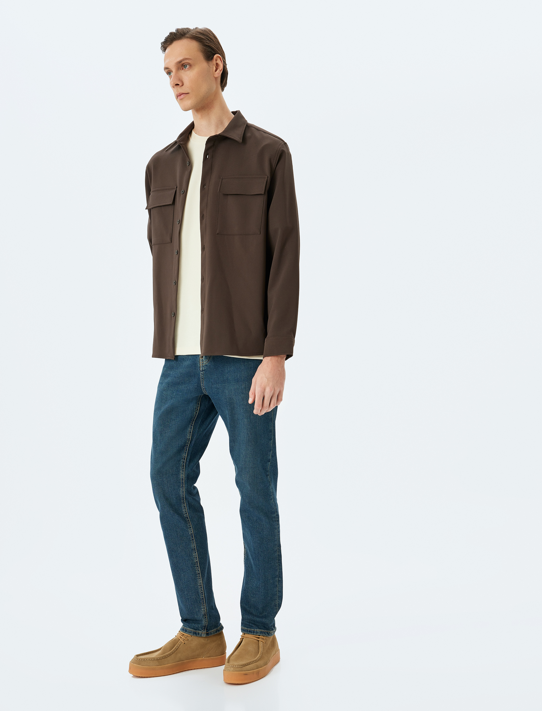   Düğmeli Normal Bel Slim Fit Kot Pantolon - Brad Jean