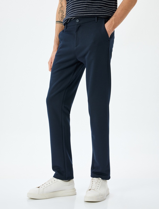 Slim Fit Normal Bel Viskon Karışımlı Chino Pantolon_2