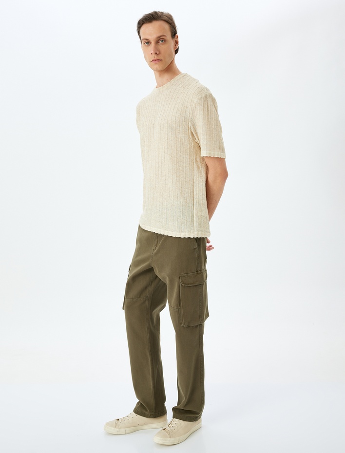  Normal Bel Pamuklu Düğmeli Kargo Cepli Pantolon