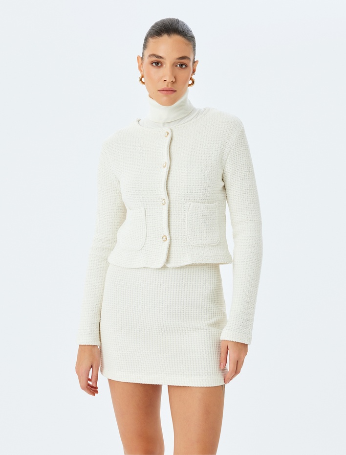  Düğmeli Yüksek Bel A Kesim Mini Tüvit Etek