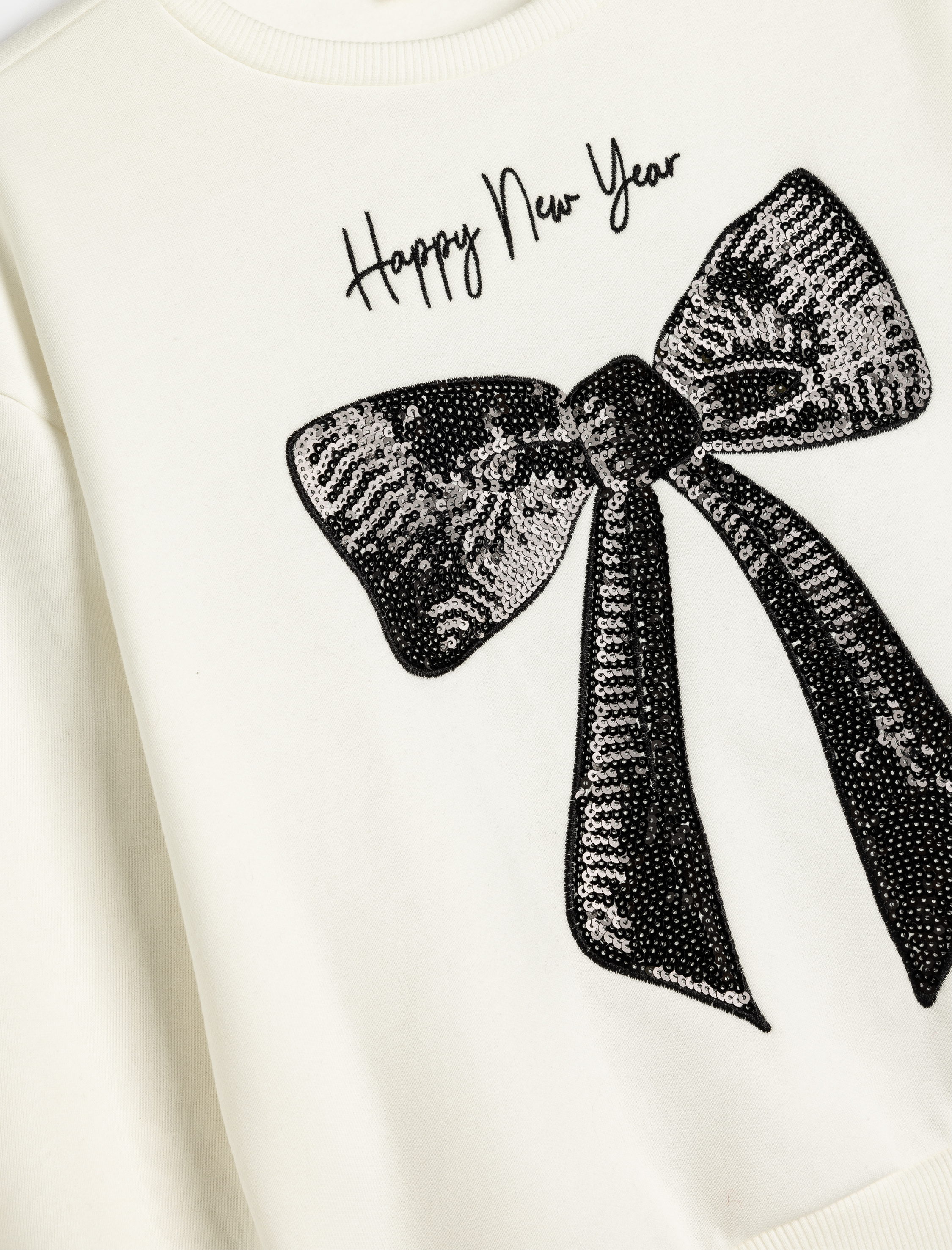  Kız Çocuk Fiyonklu Sweatshirt Pullu Payetli Uzun Kollu Bisiklet Yaka Şardonlu