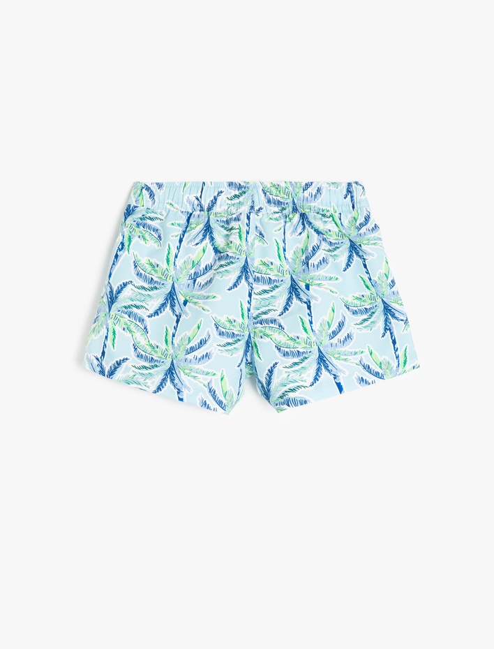 Erkek Çocuk Palmiye Baskı Detaylı Beli Bağlamalı Deniz Şortu