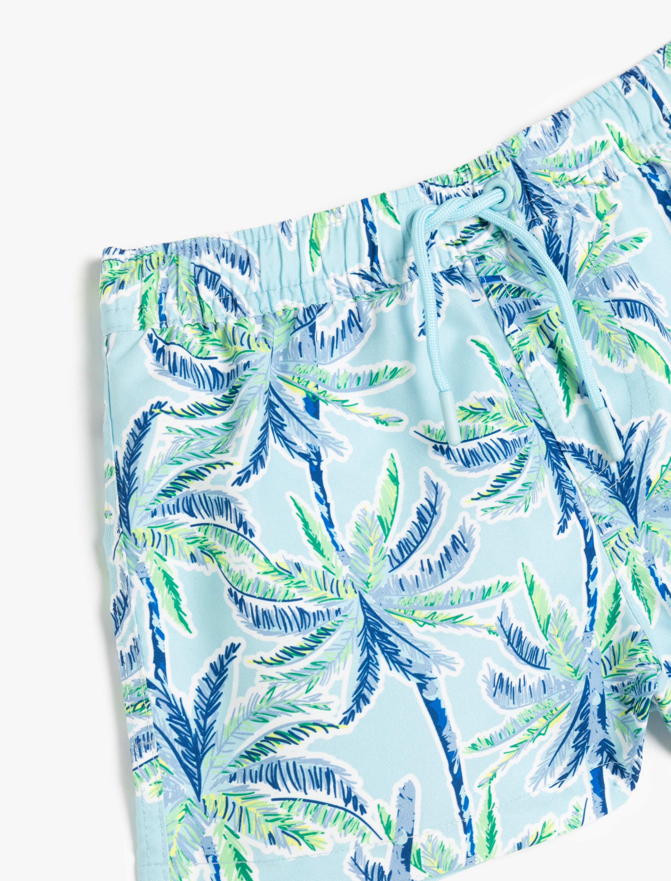  Erkek Çocuk Palmiye Baskı Detaylı Beli Bağlamalı Deniz Şortu