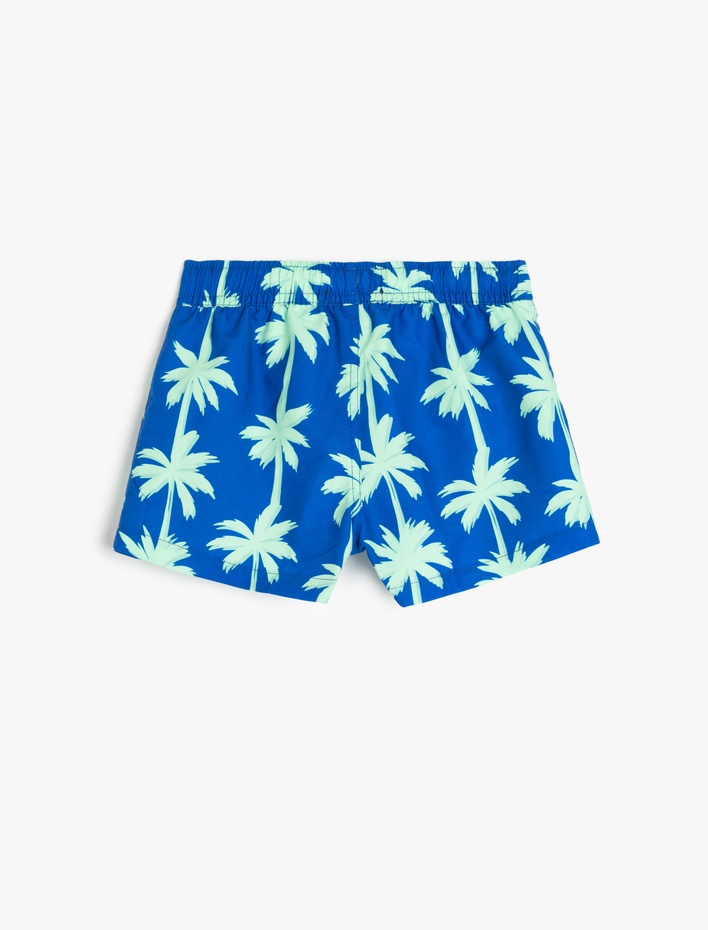 Erkek Çocuk Beli Bağlamalı Palmiye Baskılı Deniz Şortu