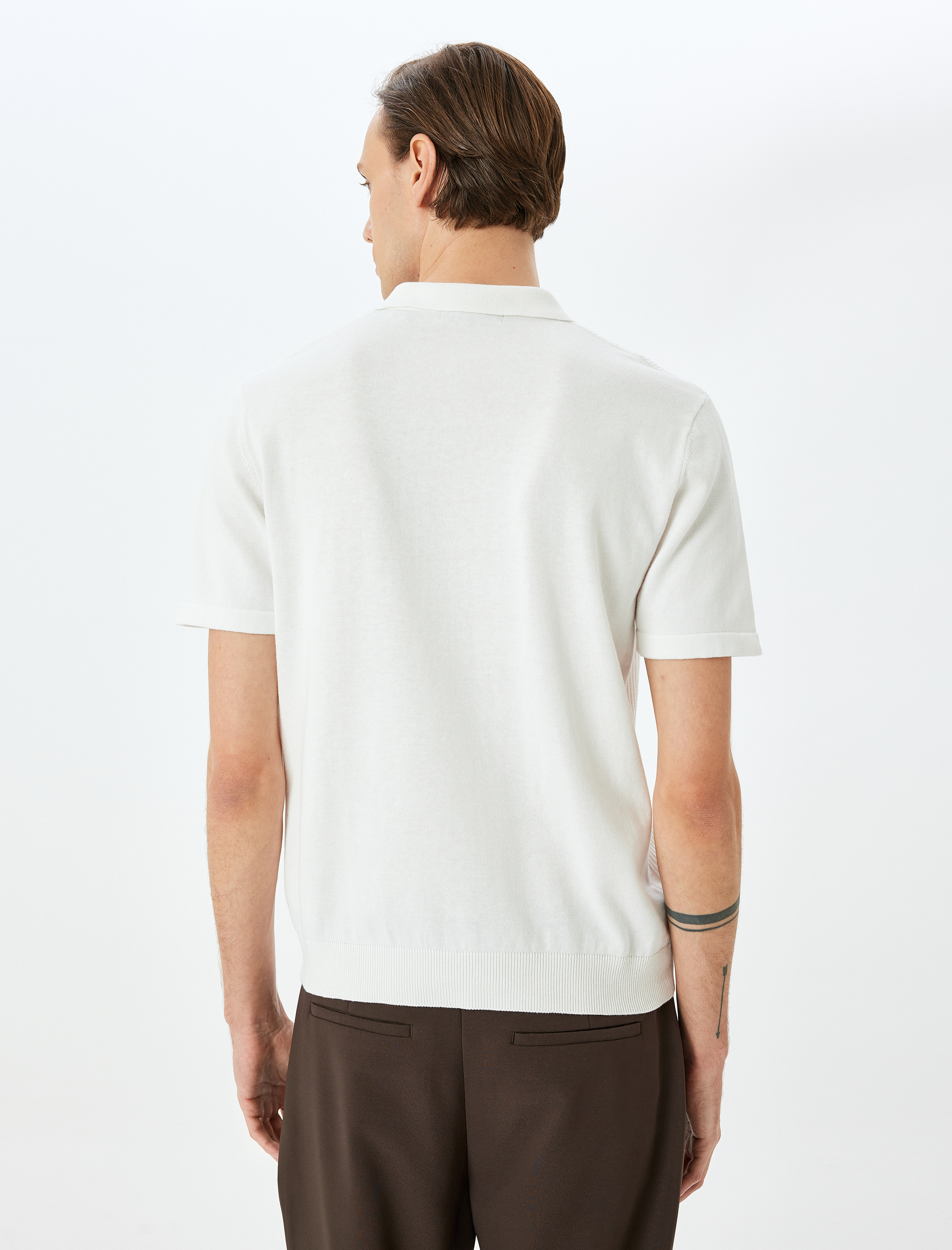   Polo Yaka Pamuklu Dokulu Kısa Kollu Triko Tişört