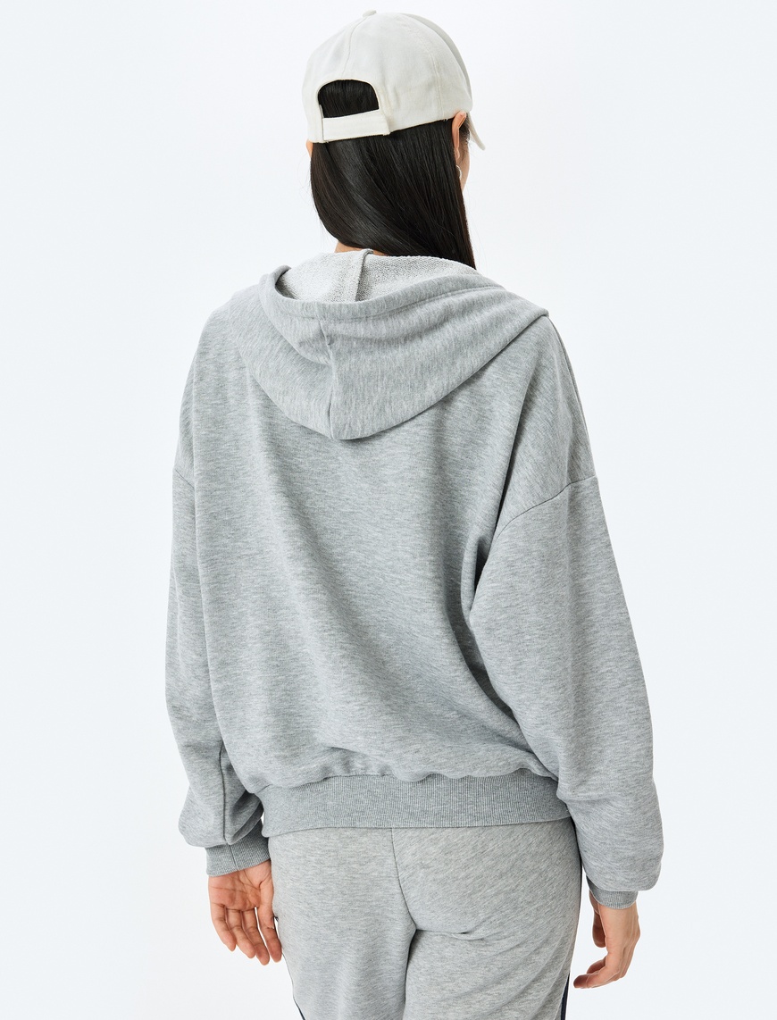   Fermuarlı Kanguru Cepli Oversize Kapüşonlu Sweatshirt