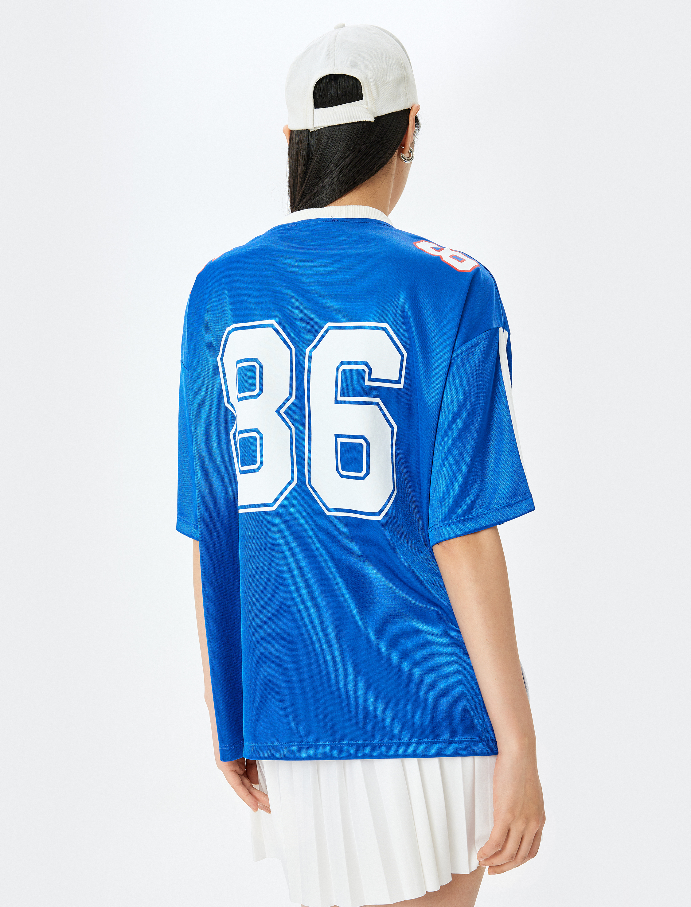 V Yaka Oversize Baskılı Kısa Kollu Tişört